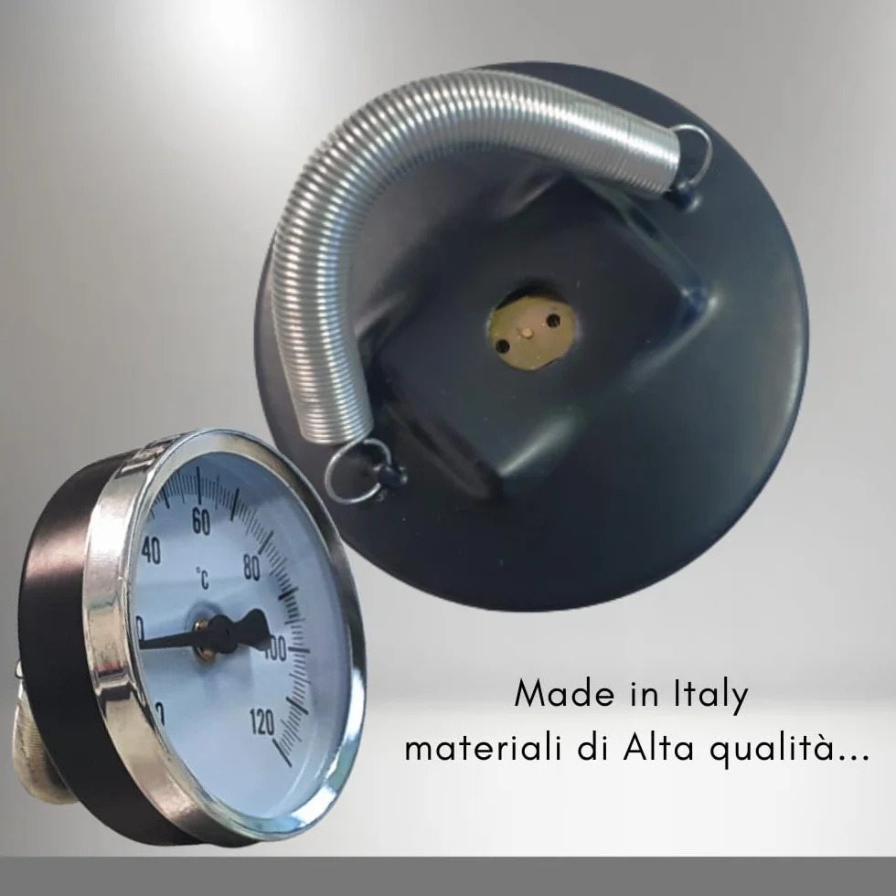 Termometro bimetallico a contatto per Tubi con clip Molla Bimetallica Acciaio Inossidabile, cassa diametro 63 mm scala 0-120 °C