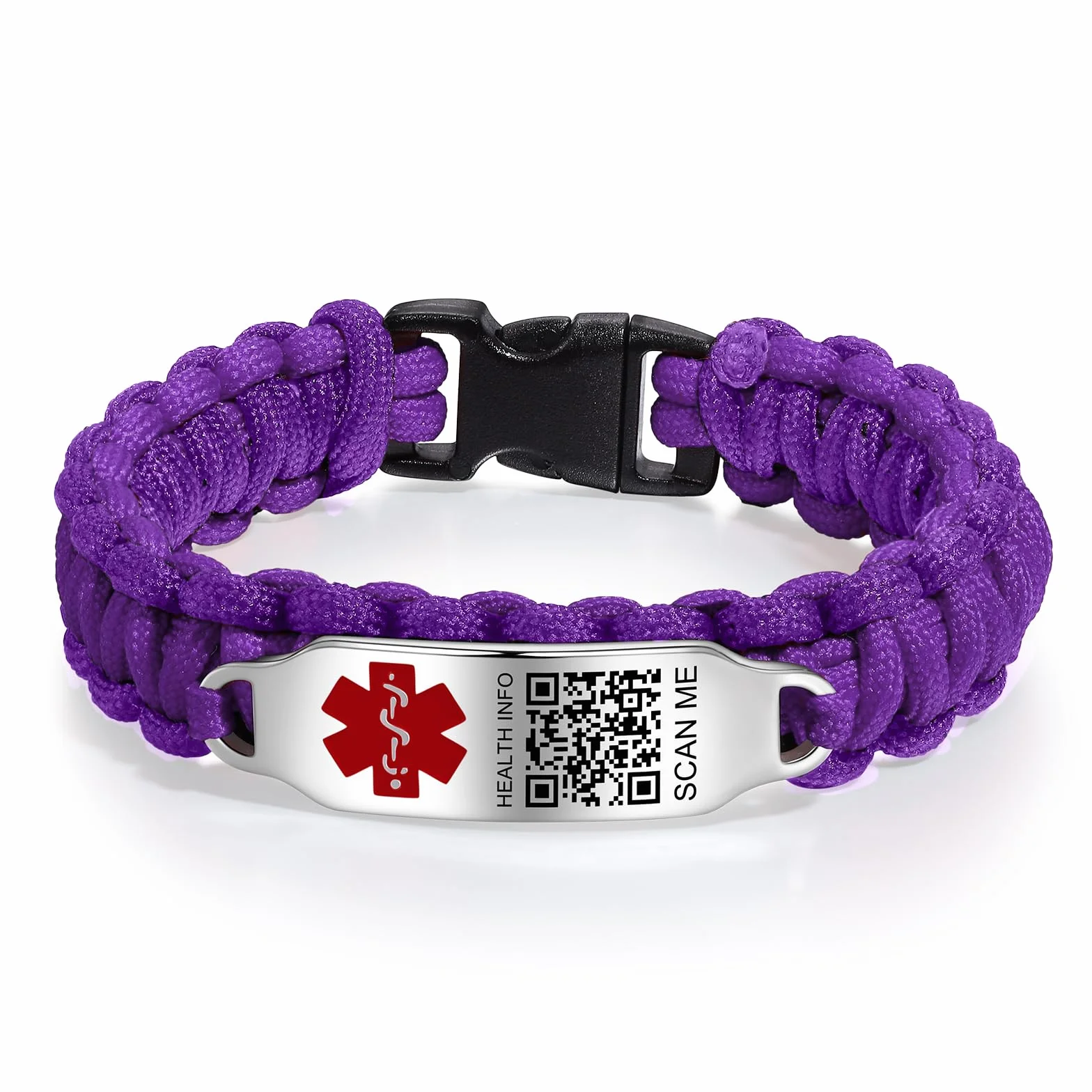 Bracciale medico migliorato da uomo e donna con codice QR, acciaio al titanio, per polsi fino a 20,3-25,4 cm, più spazio per personalizzazione (versione in lingua italiana non garantita)