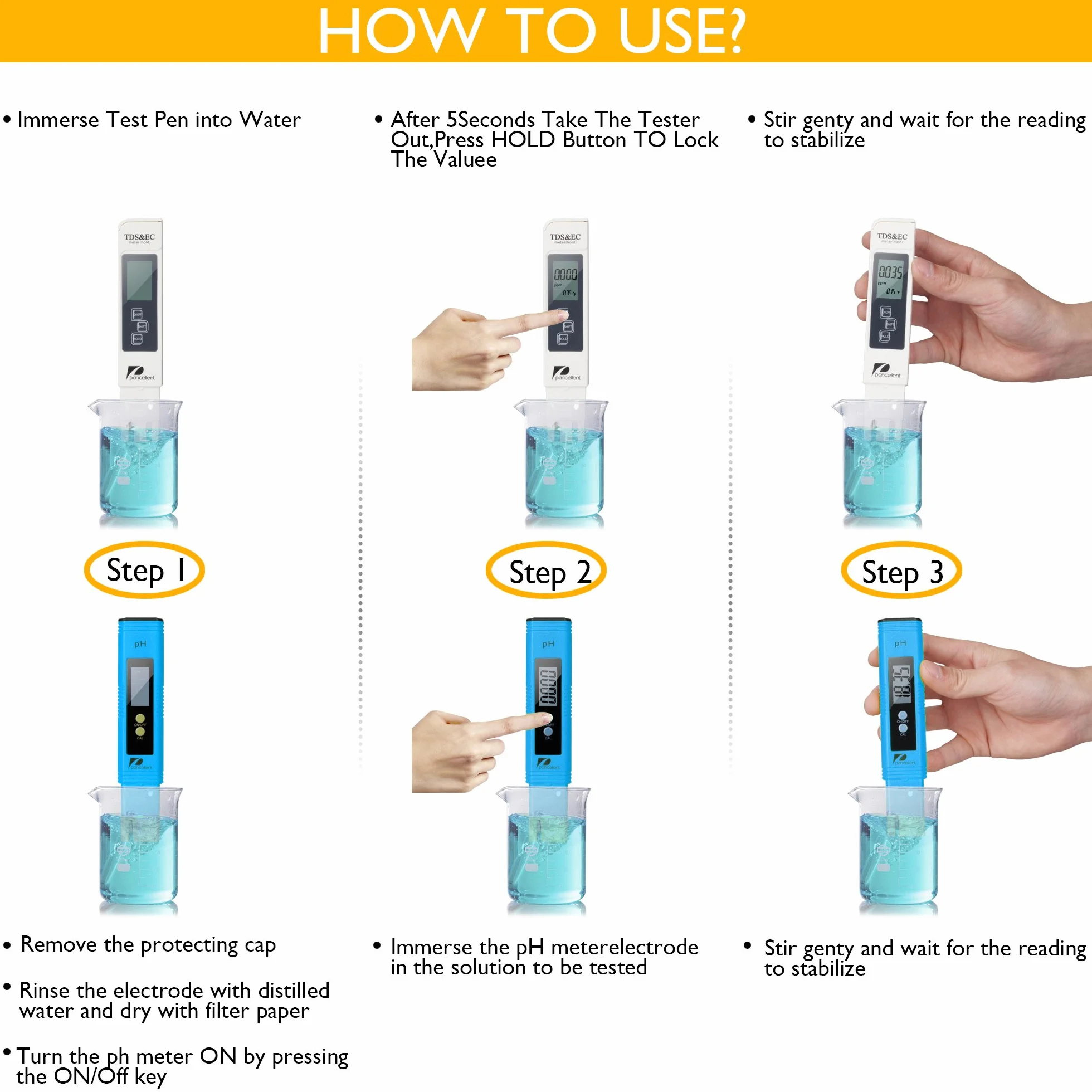 Misuratore PH TDS EC Temperatura 4 in 1, qualità dell'Acqua ATC, Display LCD Blu