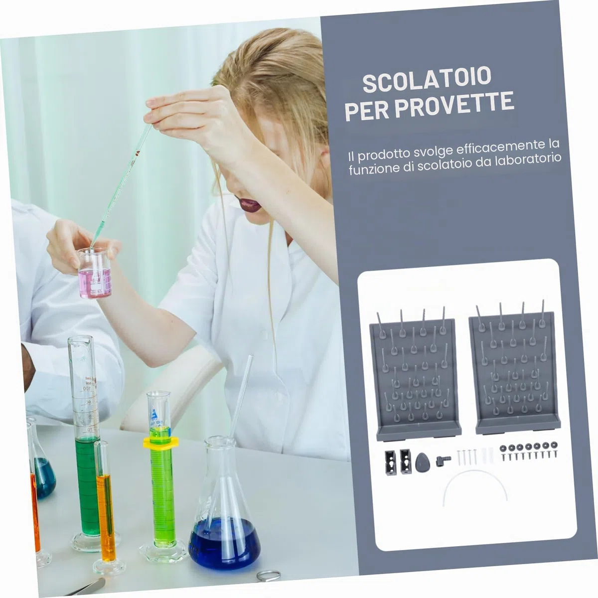 Mobestech Supporto per Provette in Pp Nero 27 Posti Leggero e Compatto per Asciugatura in Laboratorio per Lavoro su Banco