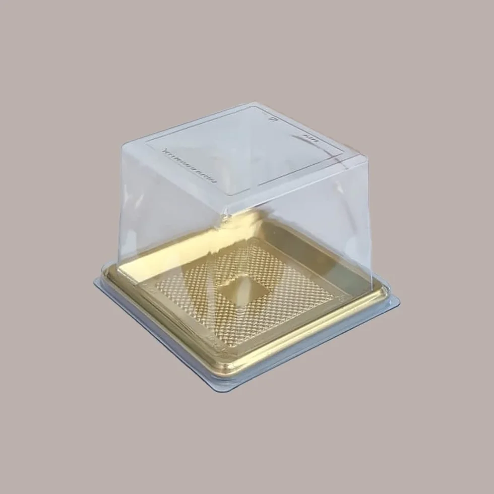 Lucgel Mini Vassoio Quadrato Oro Medorino Monoporzione Finger Food 95x95mm con Coperchio Trasparente H 70 mm 100 pezzi
