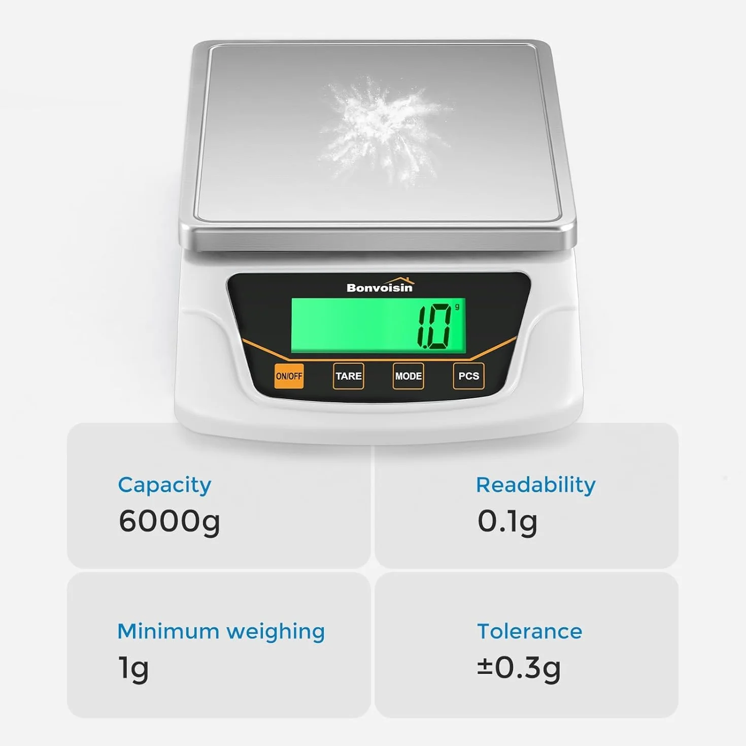 Bonvoisin Bilancia di Precisione 6000gx0.1g Digitale da Laboratorio con Piatto Acciaio Inox