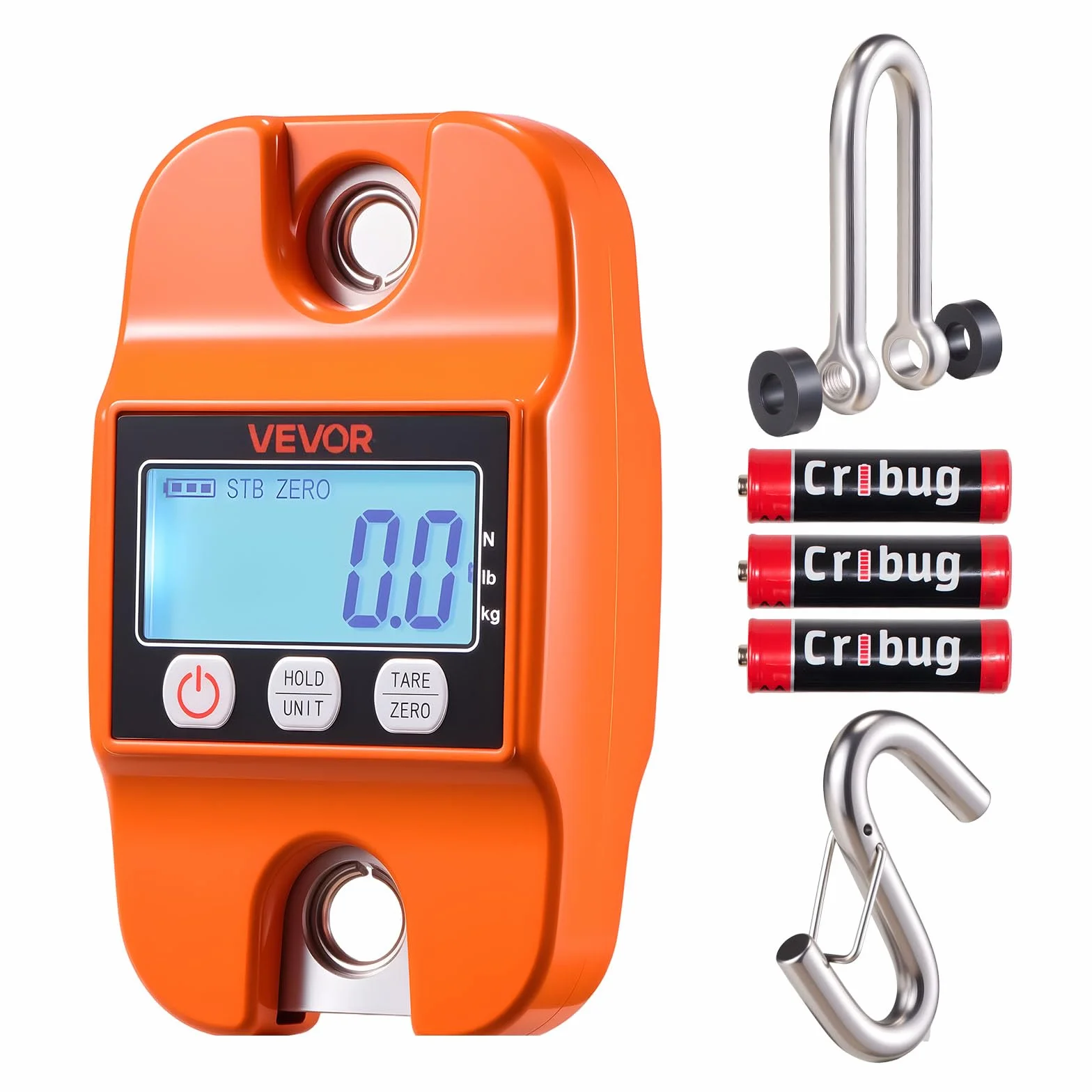 VEVOR Bilancia Digitale Portatile a Batteria 400 kg Gancio Schermo LCD Misurazione 3 Unità per Bagaglio Pesca Caccia