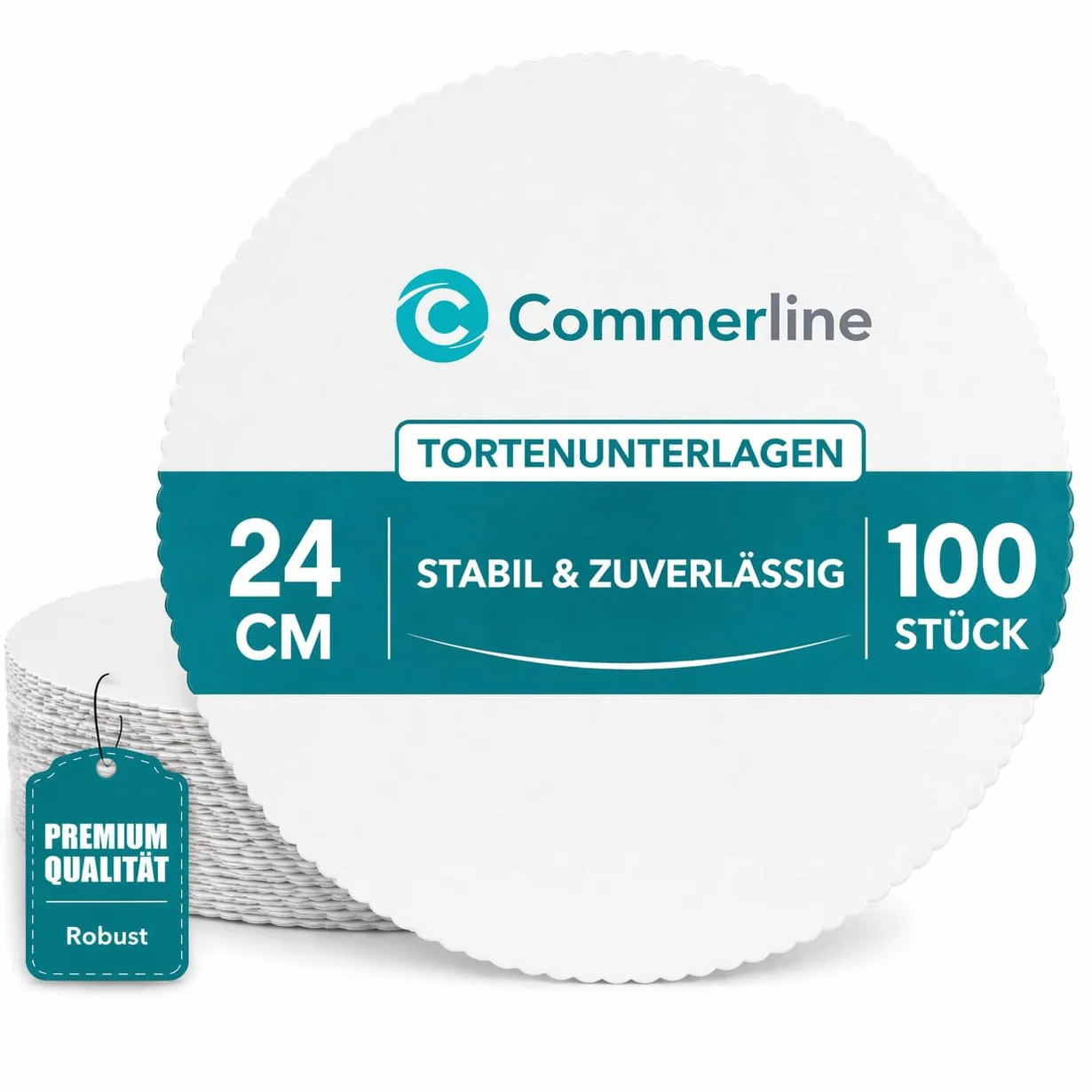 Commerline 100 sottobicchieri per torte Ø 24 cm bianco cartone monouso