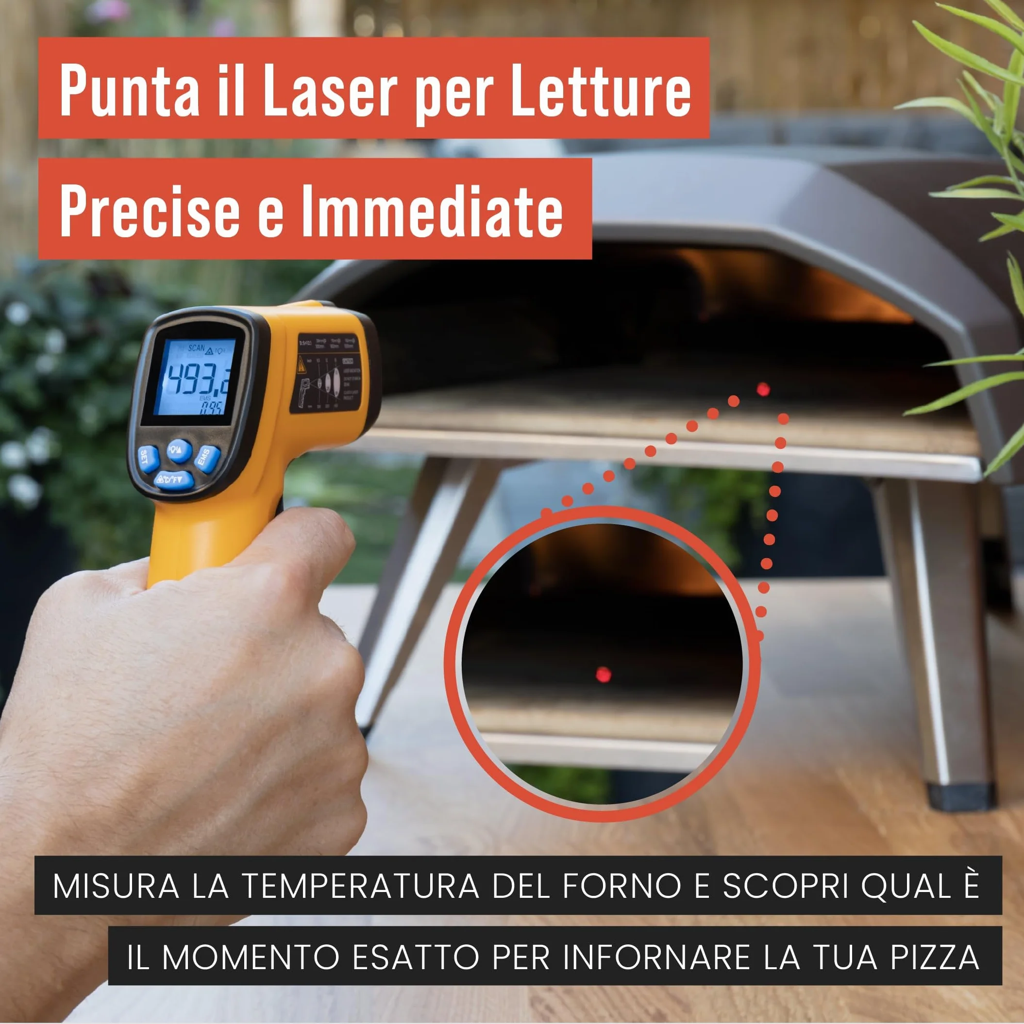 Chef Pomodoro Termometro Infrarossi da Cucina, Termometro Laser Senza Contatto -50°C a 550°C