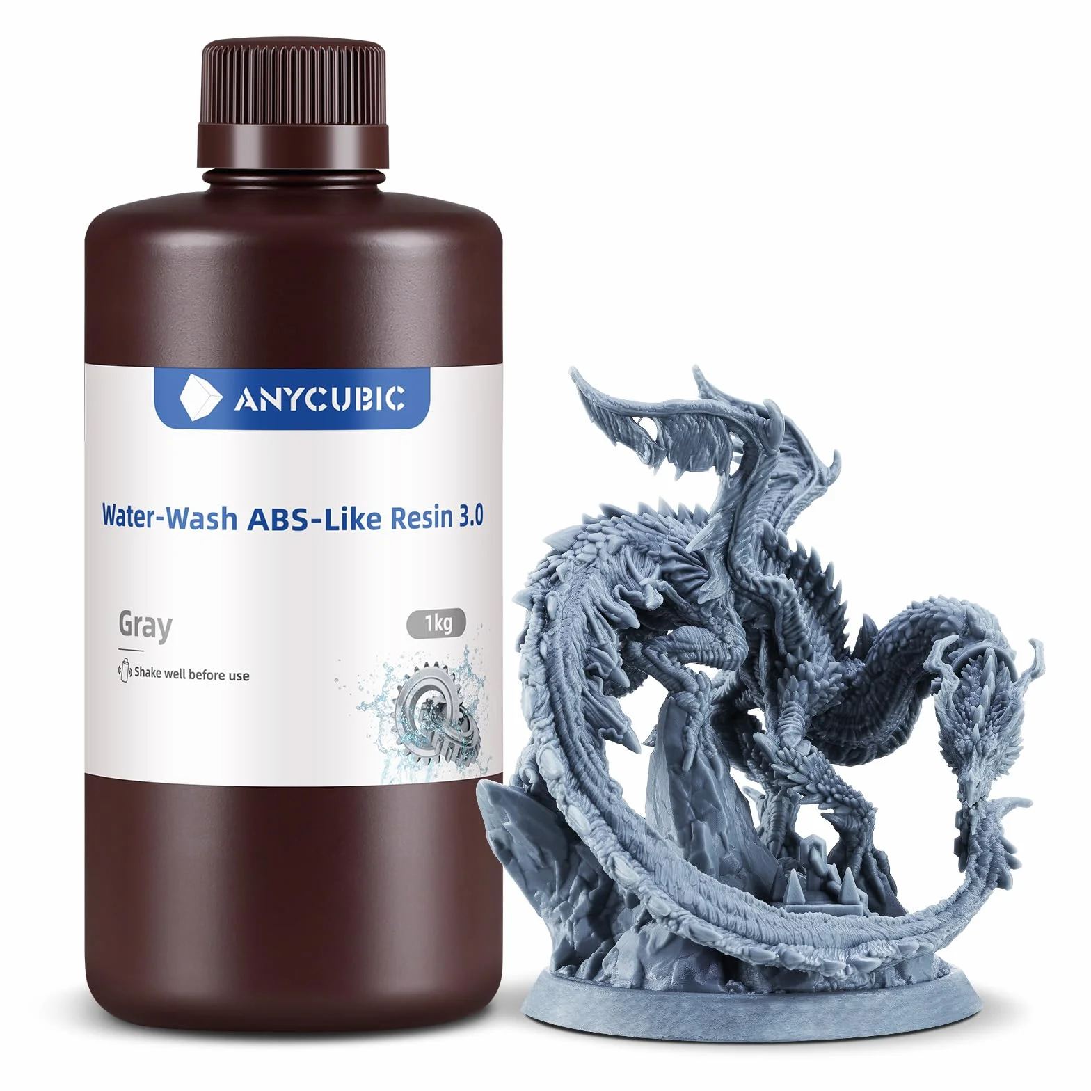 ANYCUBIC Resina ABS Lavabile 3.0, Resina per Stampanti 3D, Alta Resistenza e Tenacità, Basso Odore, Alta Precisione 405nm UV Curable Resin, Adatta a Tutte le Stampanti 3D a Resina, Grigio 1000g