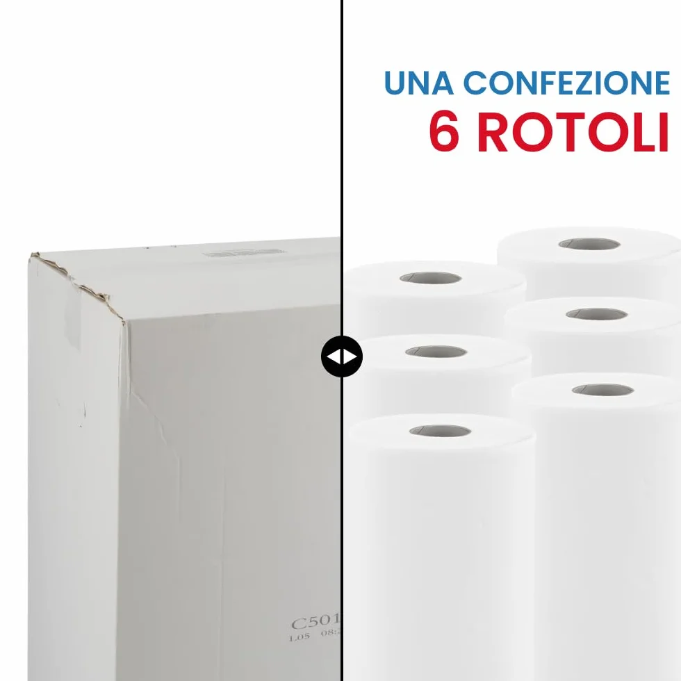 IMBALLAGGI 2000 Rotolo Carta Lettino Massaggio 6 Pezzi 60 cm x 55M 100% Cellulosa Assorbenti Lenzuolini Medici Monouso