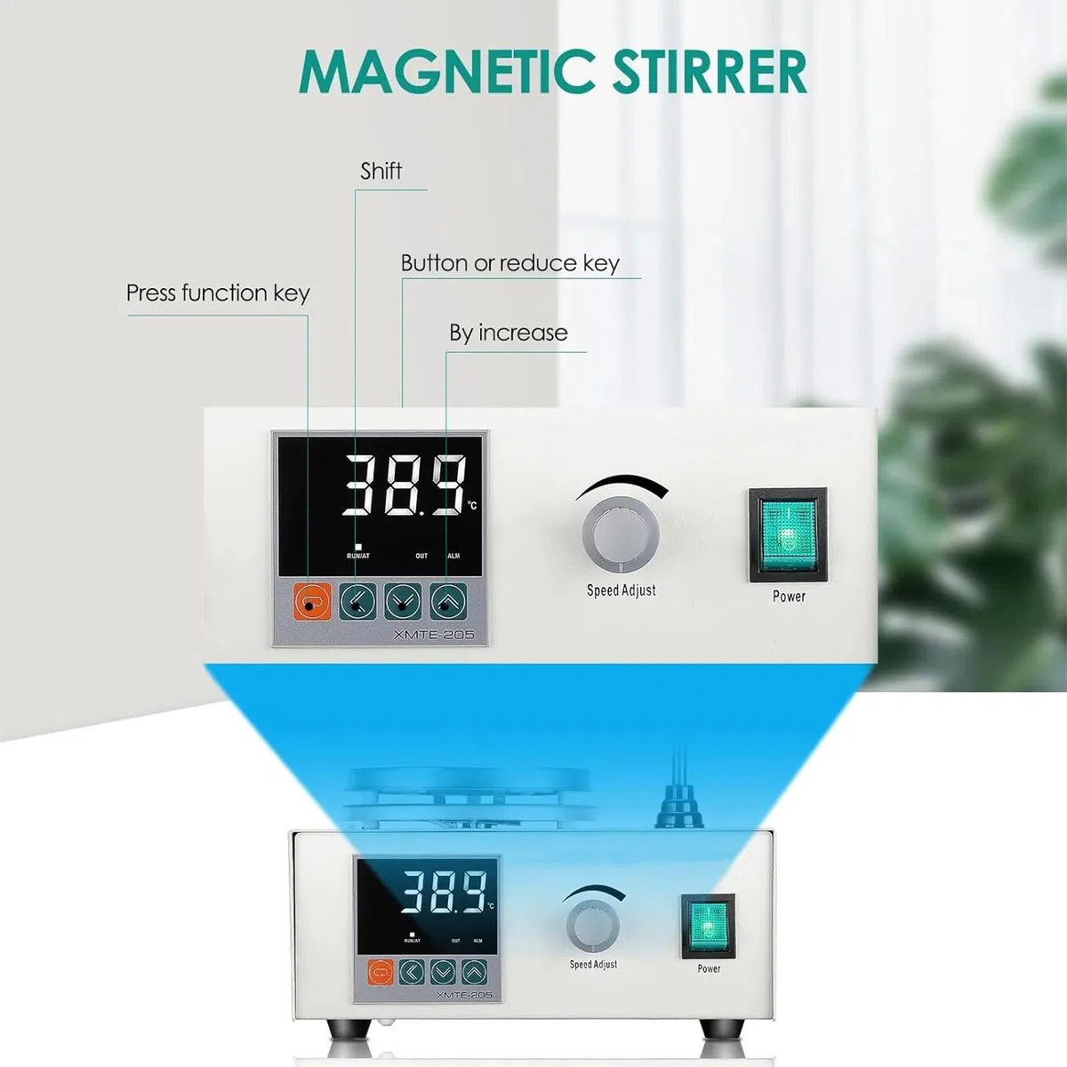 Agitatore magnetico con piastra riscaldante, con display digitale della temperatura e agitatore magnetico della velocità, 200 W - 2000 giri/min, regolazione con piastra riscaldante,agitatore magnetico