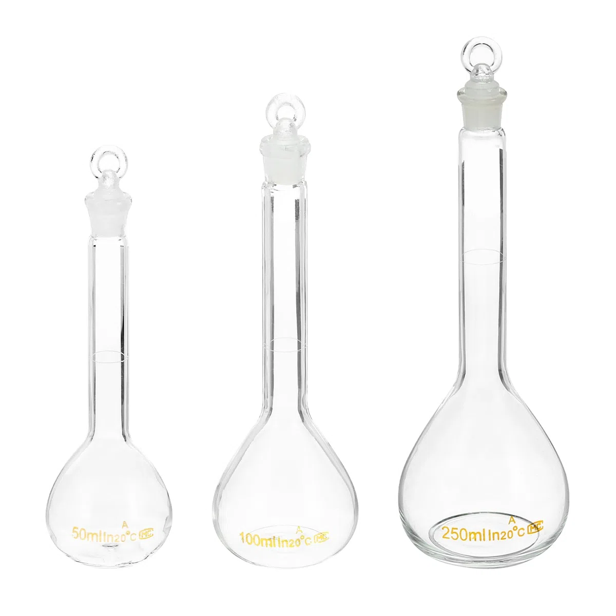 PATIKIL Matraccio Graduato da 50ml 100ml 250ml, Matraccio Graduato Graduata in Vetro Borosilicato 3.3 con Tappo in Vetro Tolleranza 0.24ml per Esperimenti di Laboratorio, Trasparente