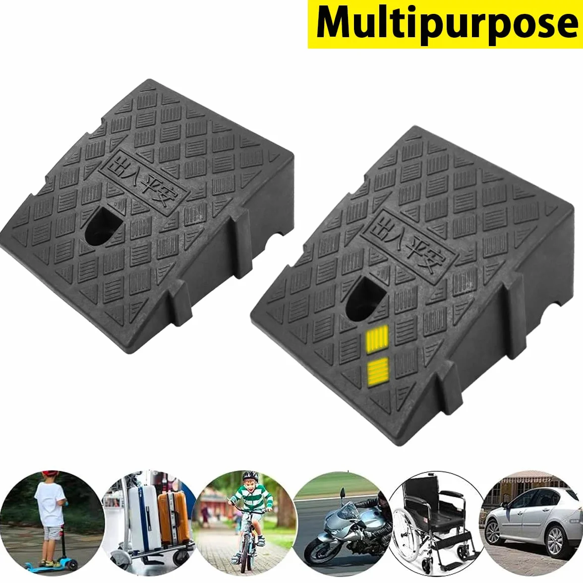 Rampa di Marciapiede in Plastica per Auto Garage con Rotelle Set da 2