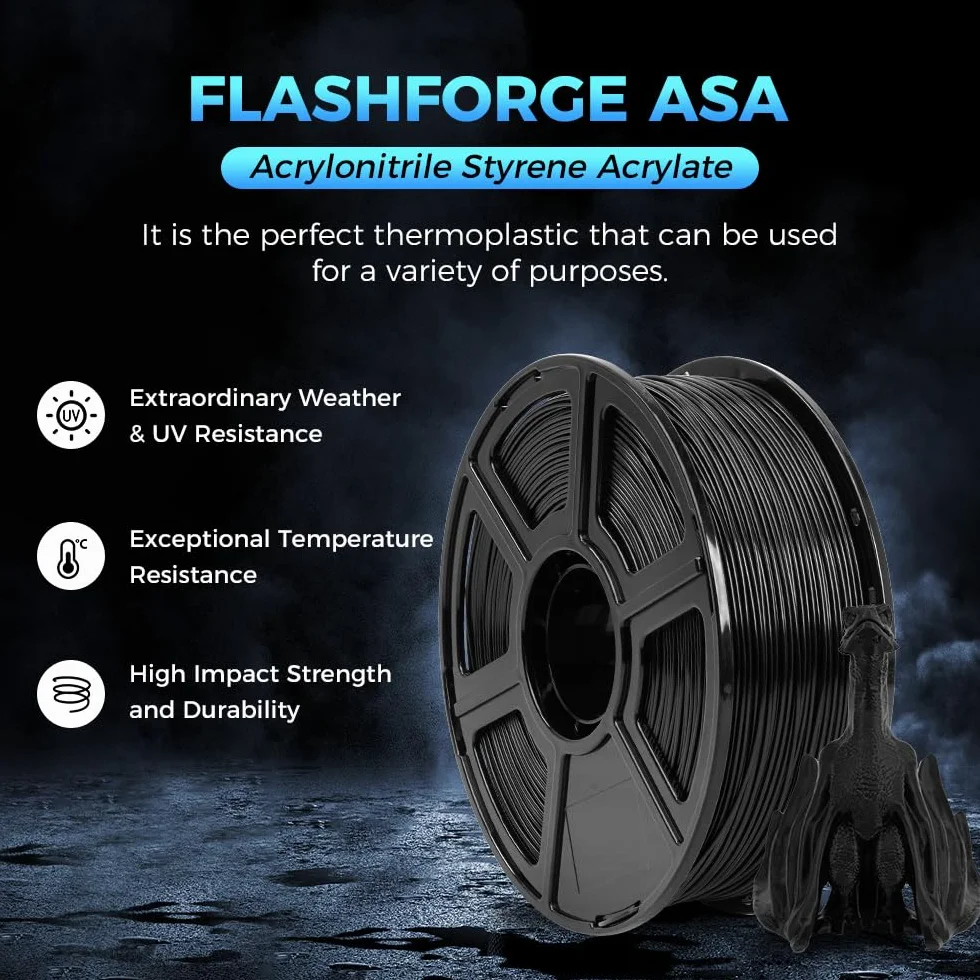 FLASHFORGE Filamento ASA 1,75 mm Anti-UV per Stampante 3D, Precisione +/-0,02mm, Resistente al Calore