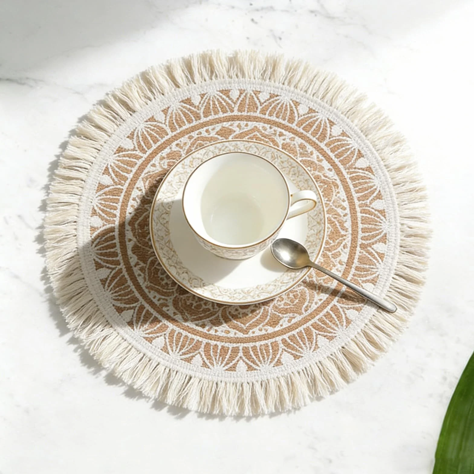 Tovaglietta Rotonda Bohémien 38 cm Antiscivolo Resistenti al Calore Boho Decorativa per Cucina Ristorante