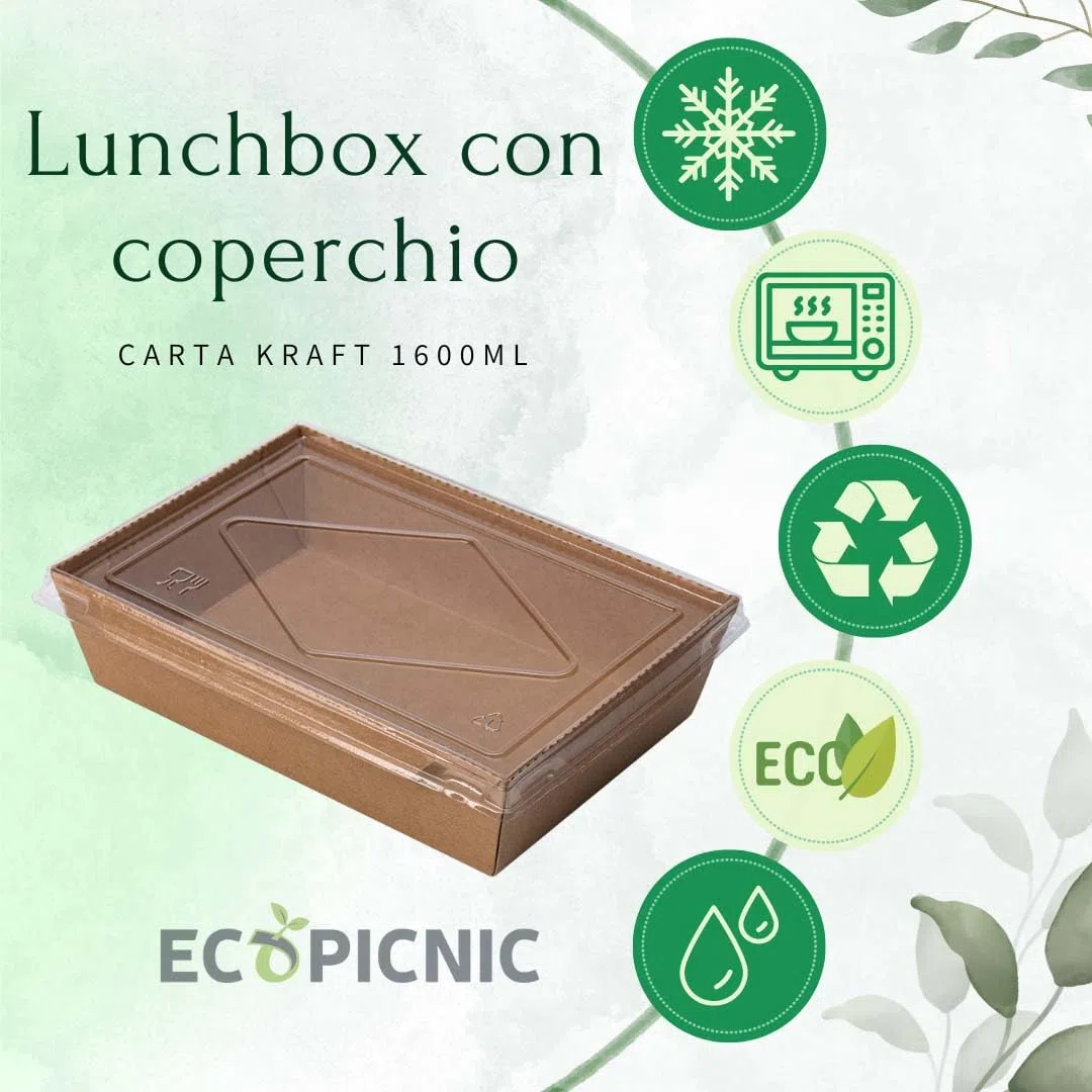Lanchbox in Carta Kraft con Coperchio Trasparente 1600 ml - Confezione da 200 Pezzi | Scatole per Alimenti da Asporto, Contenitori Monouso per Cibo, Scatole Ecologiche