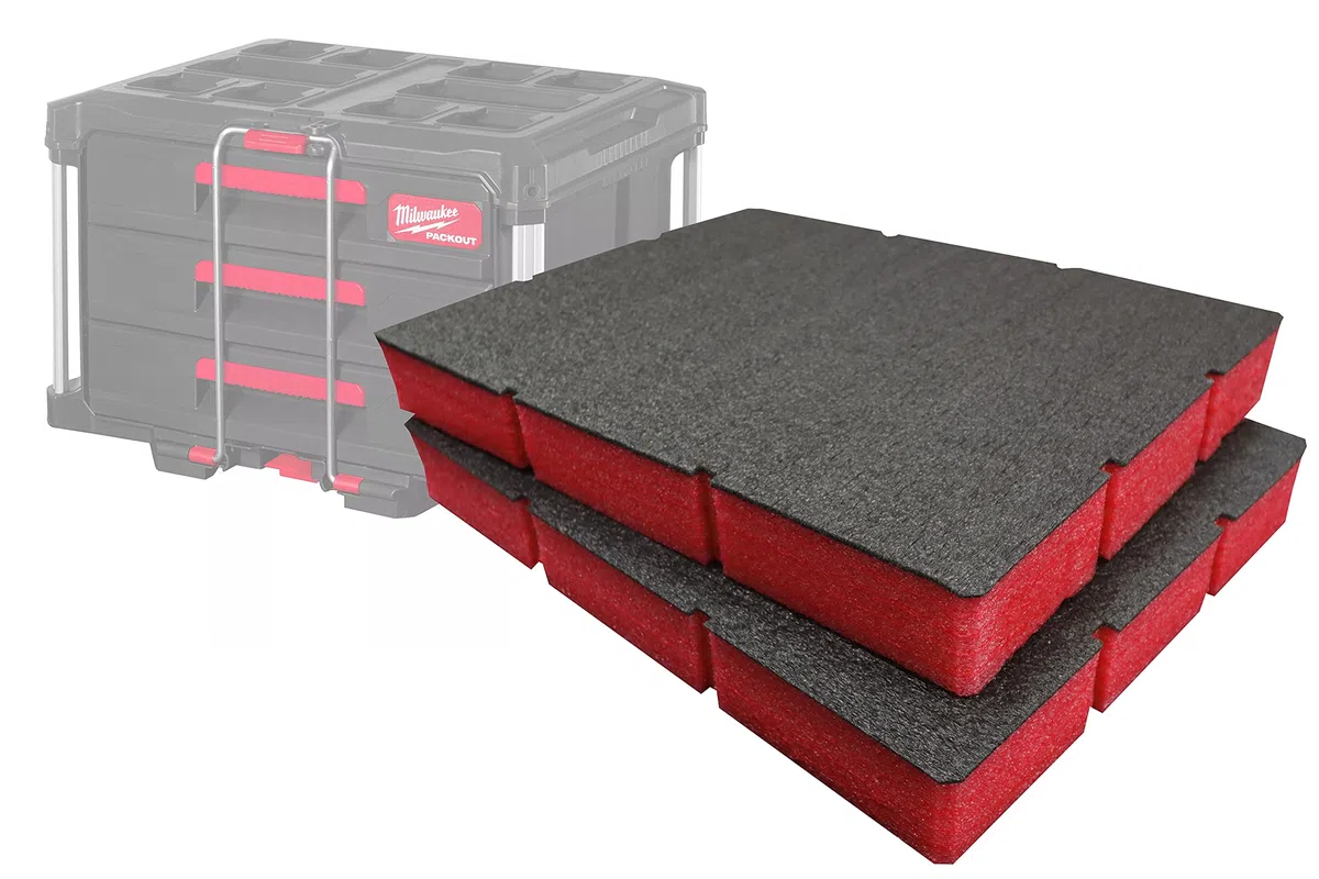 Shadow Foam Easy Peel – Inserti in schiuma per cassetto Milwaukee Packout [Confezione doppia rossa da 50 mm] Inserti in schiuma tagliabili e staccabili per l'organizzazione degli utensili, Kaizen, 5s