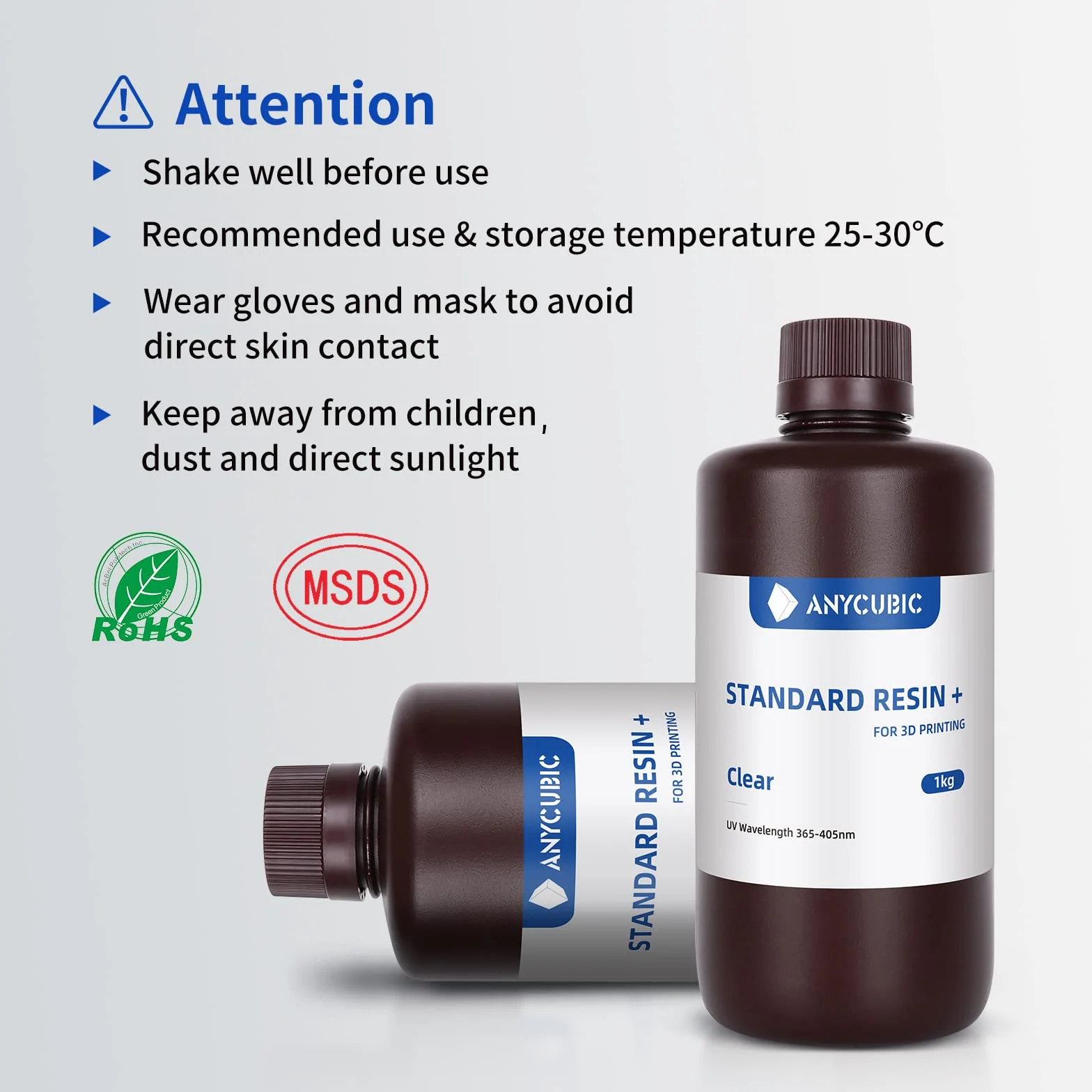 ANYCUBIC Resina Standard Plus 1kg per Stampante 3D, Resina a Polimerizzazione UV Rapida SLA 405nm, Alta Precisione e Fotopolimero Rapido per Stampa 3D LCD/DLP/SLA (Traslucido)