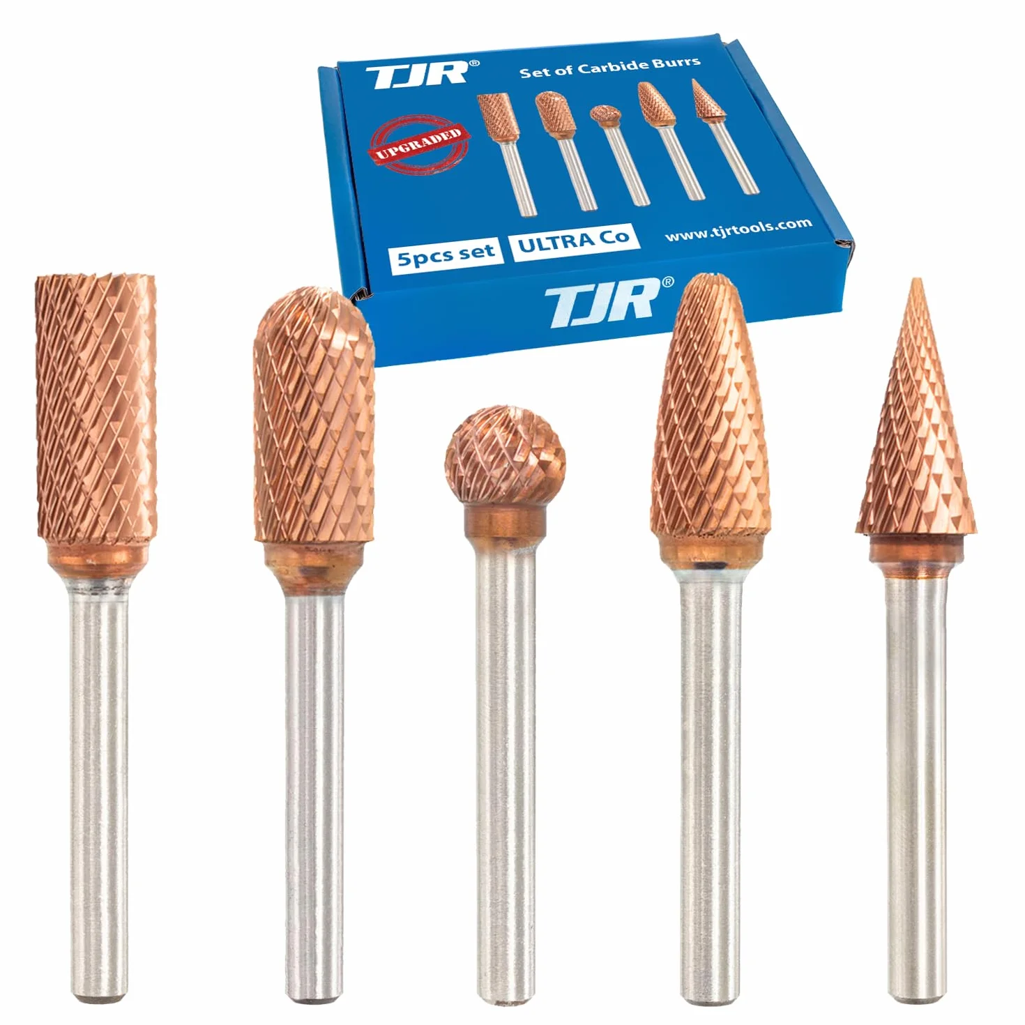 TJR Set di frese in carburo 3/8" 1/4" 5 pezzi ULTRACo taglio doppio per acciaio inossidabile alluminio