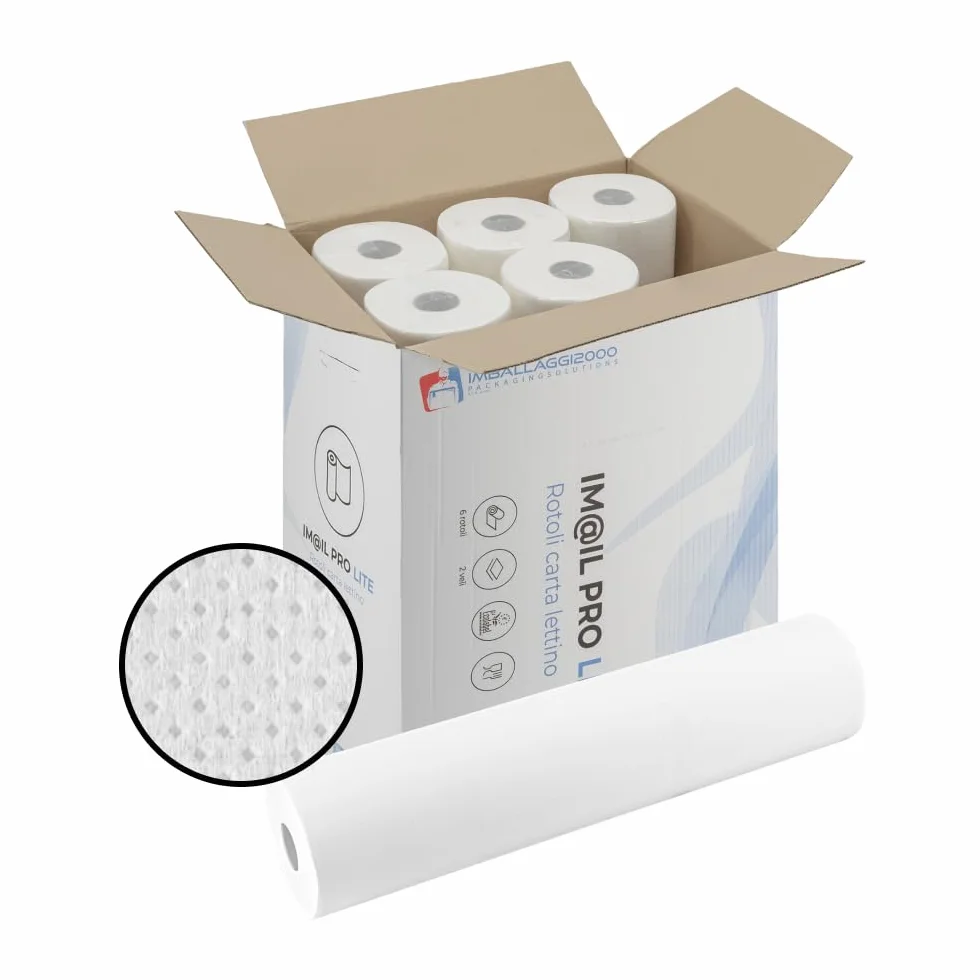 IMBALLAGGI 2000 Rotolo Carta Lettino Massaggio 6 Pezzi 60 cm x 55M 100% Cellulosa Assorbenti Lenzuolini Medici Monouso