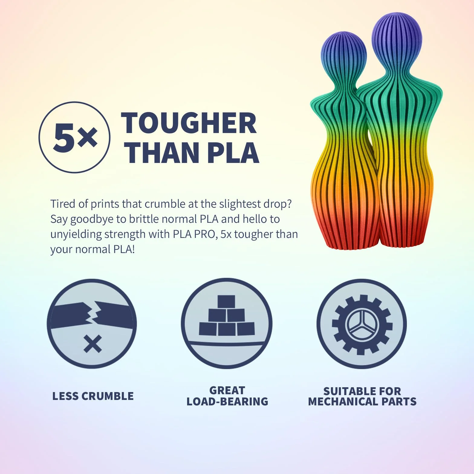 OVERTURE PLA+ Filamento 1.75mm 1kg Toughness Enhanced PLA Plus Roll Arcobaleno al Tramonto