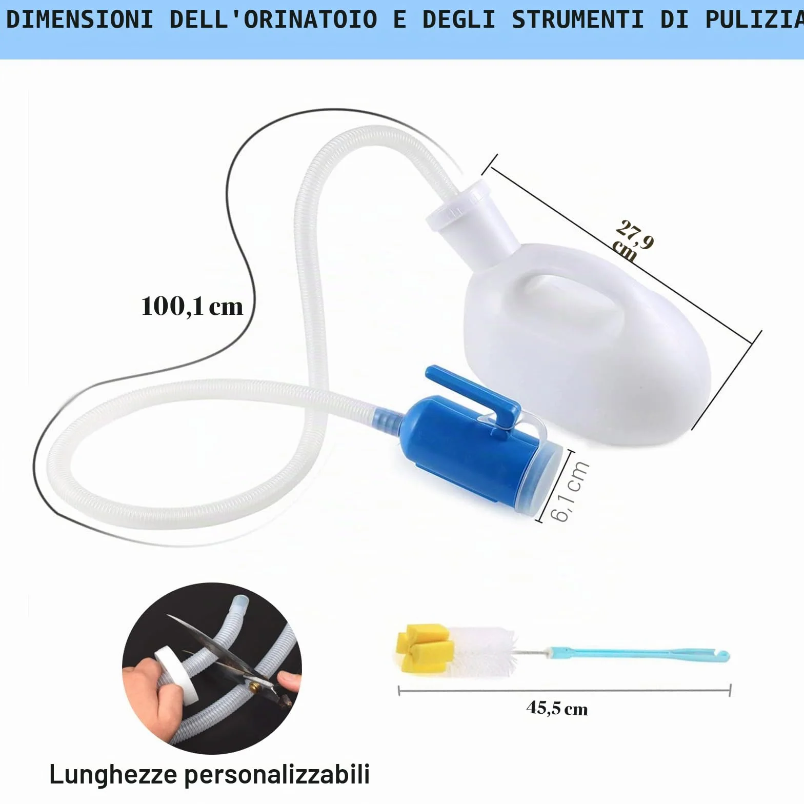 Orinatoio Portatile 2000ml con Tappo a Vite e Tubo Spazzola per Auto, Anziani, Bianco