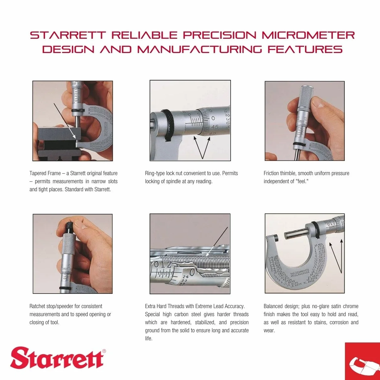 Starrett 436.1XRL-1 Micrometro per esterni, misure imperiali 0,001"