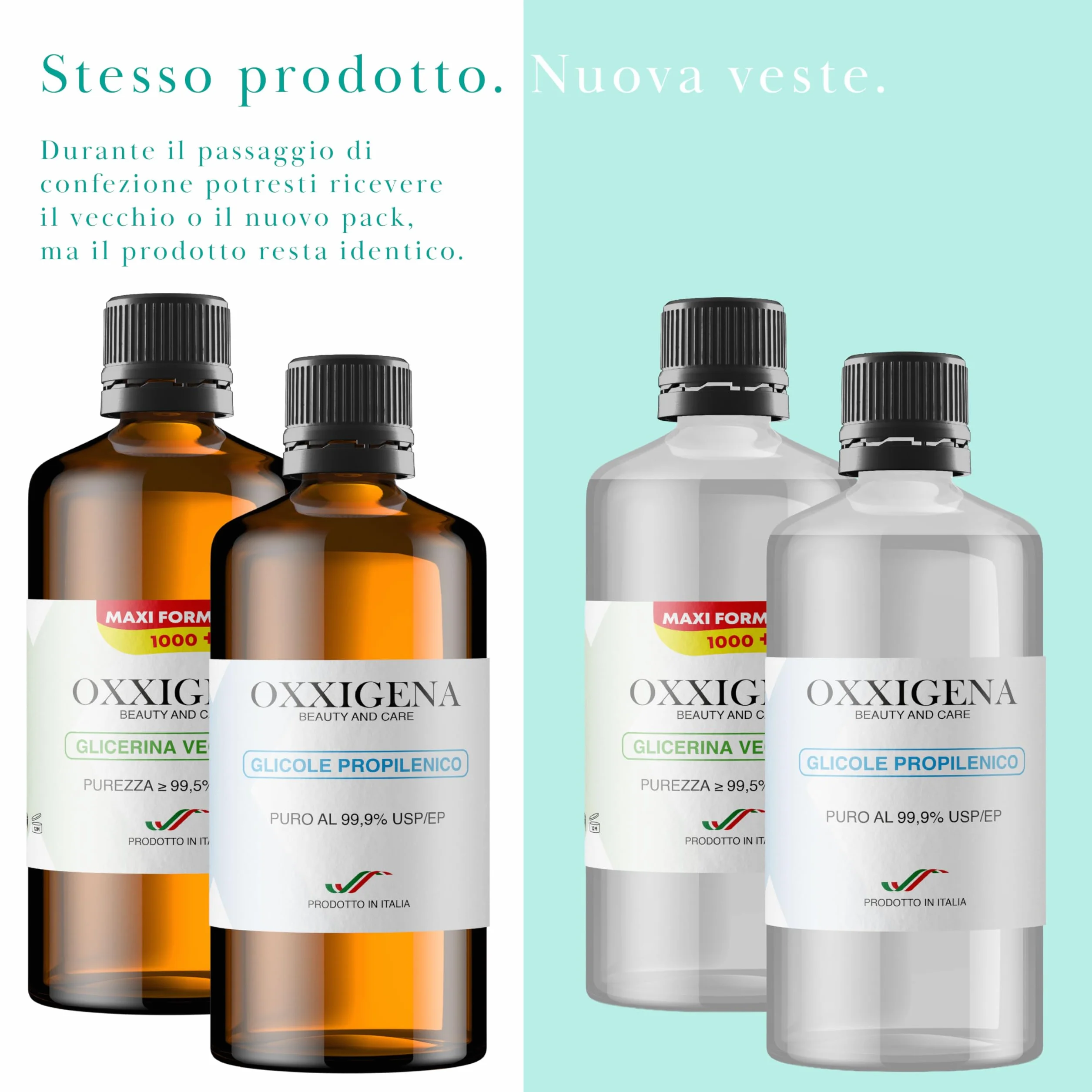 Oxxigena - Kit Base Neutra da 2 L, con Glicerina Vegetale Liquida Pura ≥ 99,5% (1 L) + Glicole Propilenico Liquido Puro (1 L), 50 VG / 50 PG, 100% Made in Italy, Purezza Farmaceutica