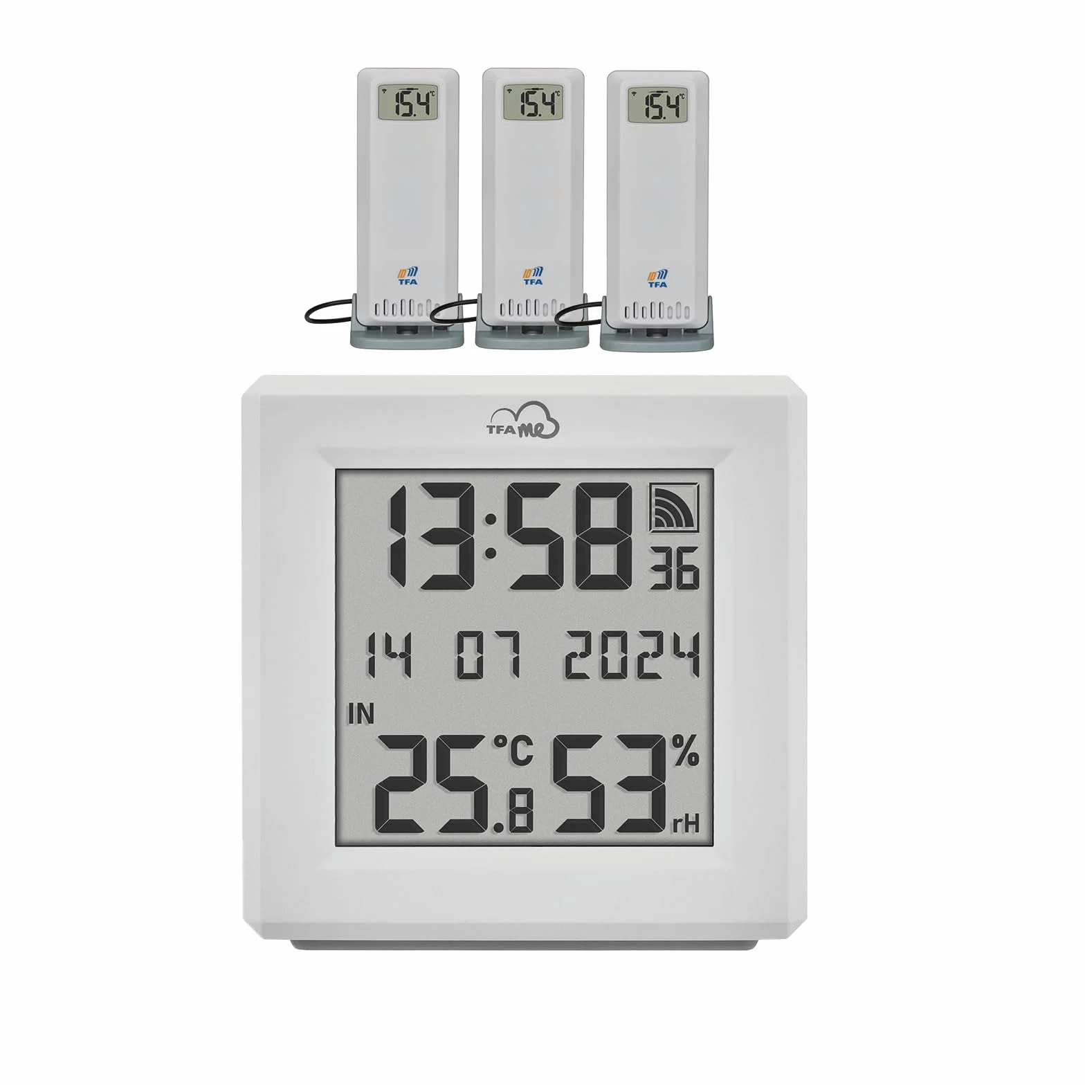 TFA Dostmann WIFI Gateway TFA.me ID-01 e 3 Trasmettitori Temperatura, 35.8104, per Trasmettitori TFA ID, incl. Portale Online TFA.me, Indicazione Temperatura e Umidità Interna, Controllo Clima, Bianco
