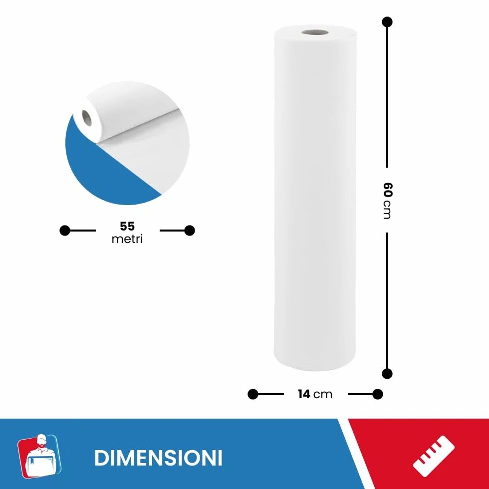 IMBALLAGGI 2000 Rotolo Carta Lettino Massaggio 6 Pezzi 60 cm x 55M 100% Cellulosa Assorbenti Lenzuolini Medici Monouso