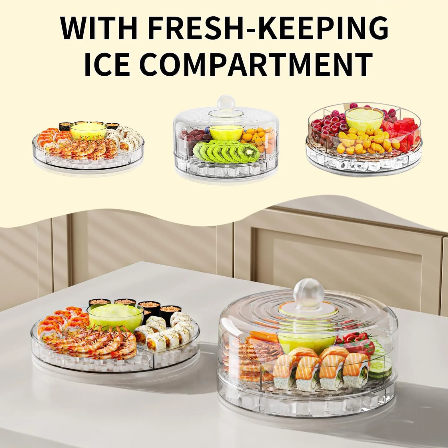 Vassoi da portata refrigerati per feste Server buffet cibi freddi ciotola frutta ghiaccio antipasti snack picnic compleanno campeggio