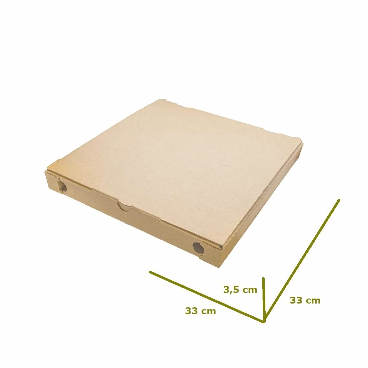 Scatola per Pizza in Cartone Naturale Avana 33x33x3,5cm Antitaglio Confezione da 100 Pezzi
