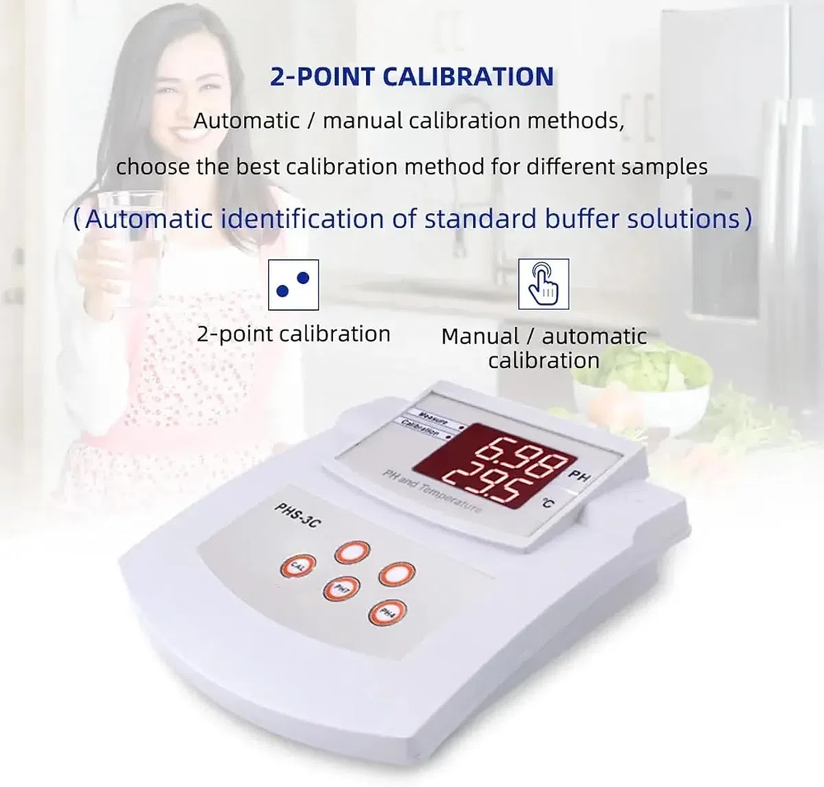 Misuratore di pH da laboratorio da tavolo, tester di acidità e alcalinità da laboratorio, campo di misurazione 0-14 pH, precisione ± 0,01 pH, calibrazione automatica a 2 punti, per acquario