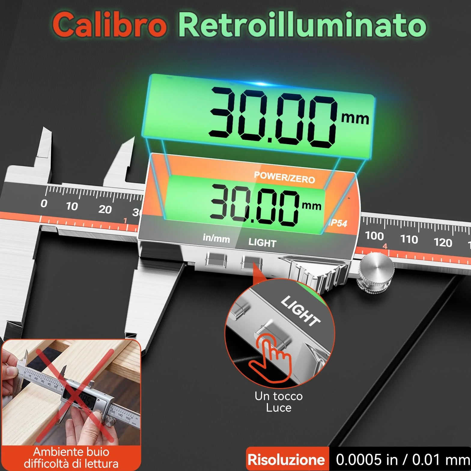 Preciva Calibro Digitale, Precisione Micrometro in Acciaio Inox con LCD Schermo Grande, Calibro Analogico Ricaricabile per Misurzione Esterna, Interna, Profondità e di Passo