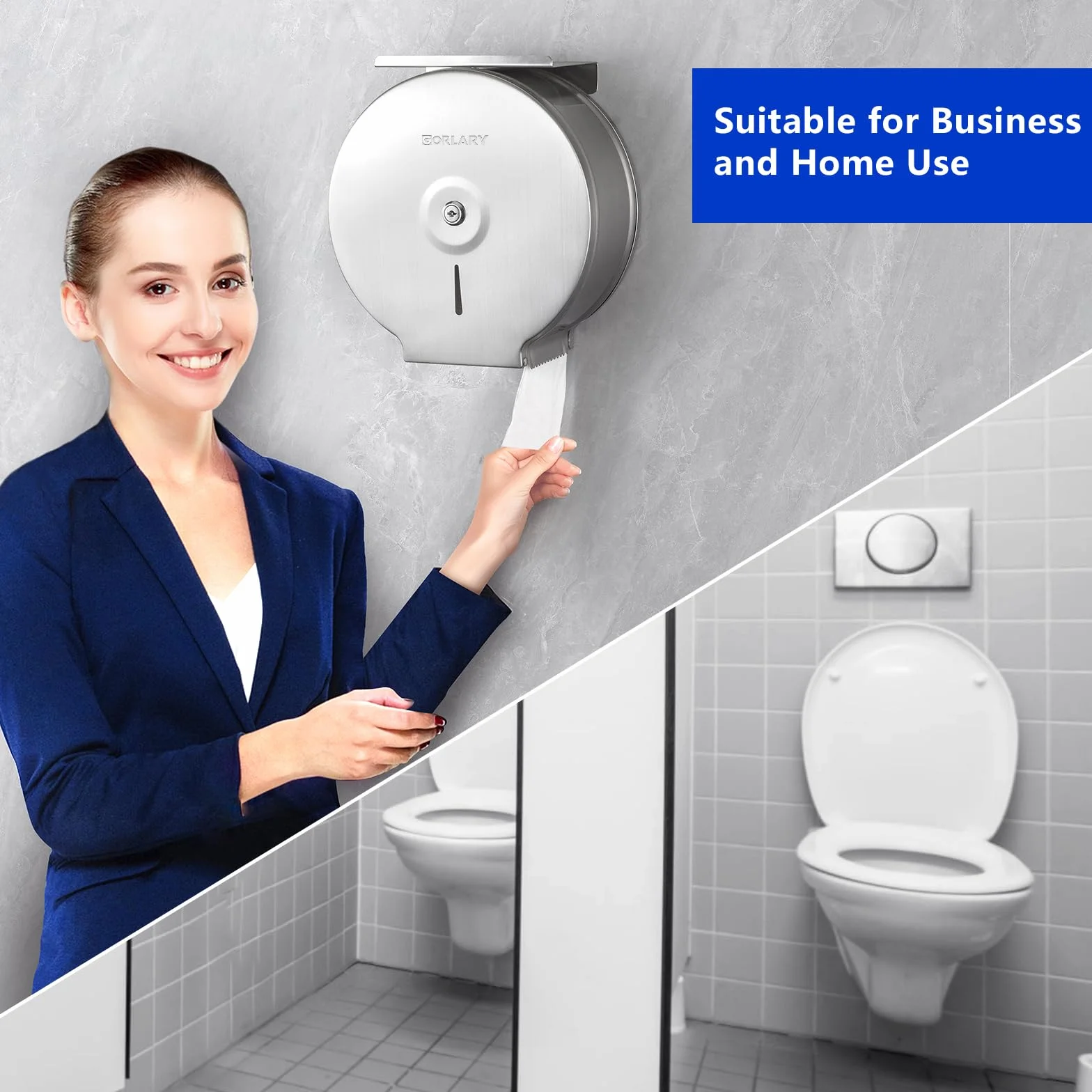 Gorlary commercial jumbo toilet paper dispenser stainless steel wall mount contactless silver
