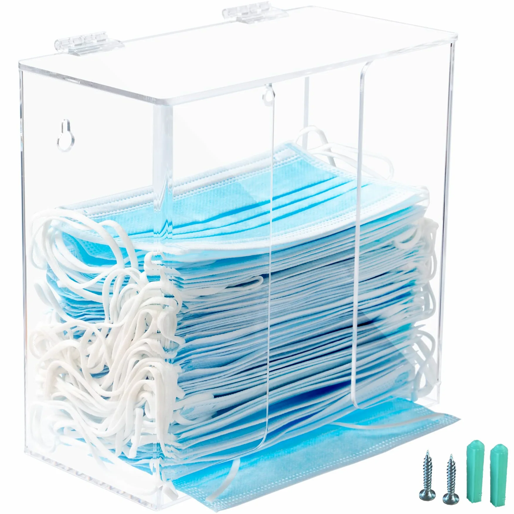 Dispenser per maschera in acrilico con contenitore per guanti e accessori igienici, con coperchio per borsa Emesis usa e getta, per scarpe e retina, fori per montaggio a parete o supporto da tavolo