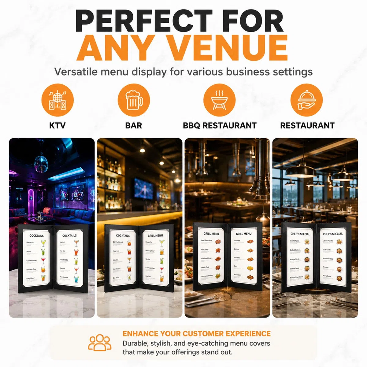 Soporte Menú LED A4 Cuatro Caras, Porta Carta Luminoso Recargable para Negocios de Hostelería A4FourSide2Pack
