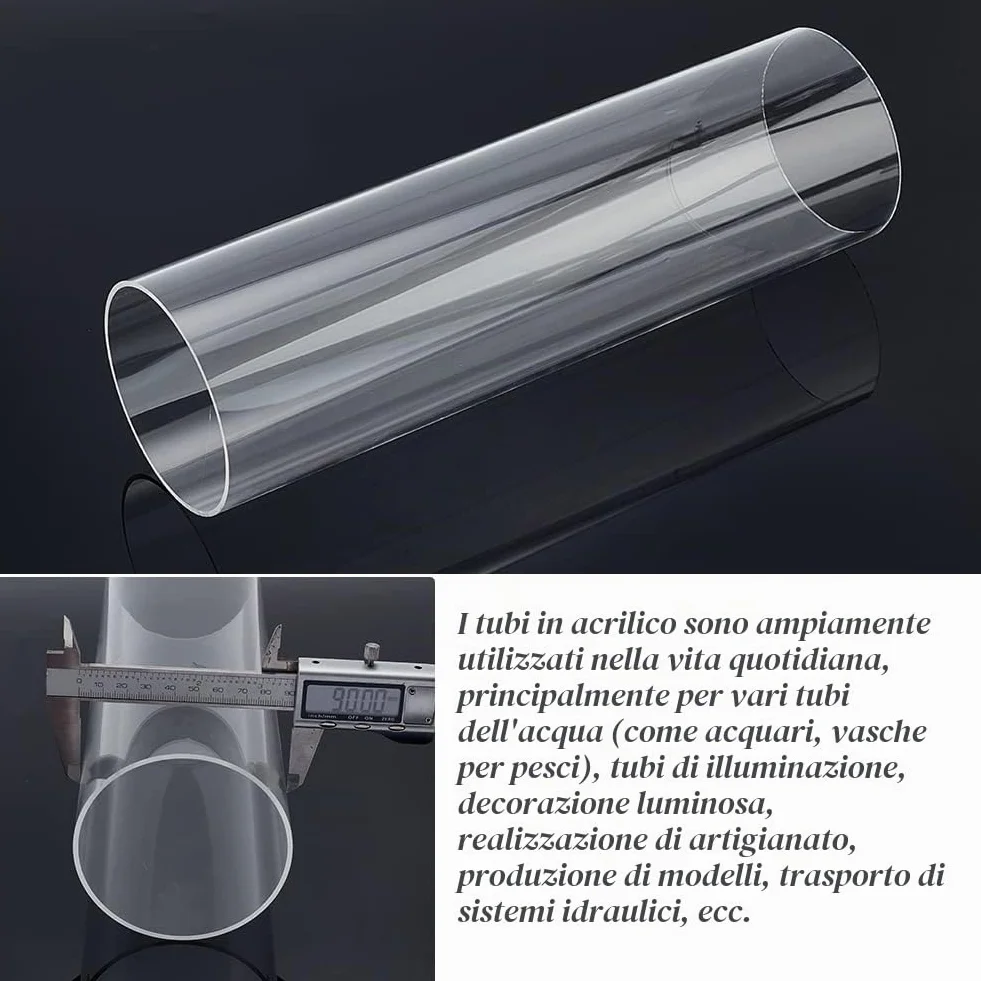 OLYCRAFT Tubo Rotondo in Acrilico Trasparente 9cm OD 8.6 cm ID Tubo Rigido Trasparente in Acrilico Tubi Rotondo Trasparenti 30.5cm Lunghezza per Artigianato Fai da Te lampade Acquario Modello