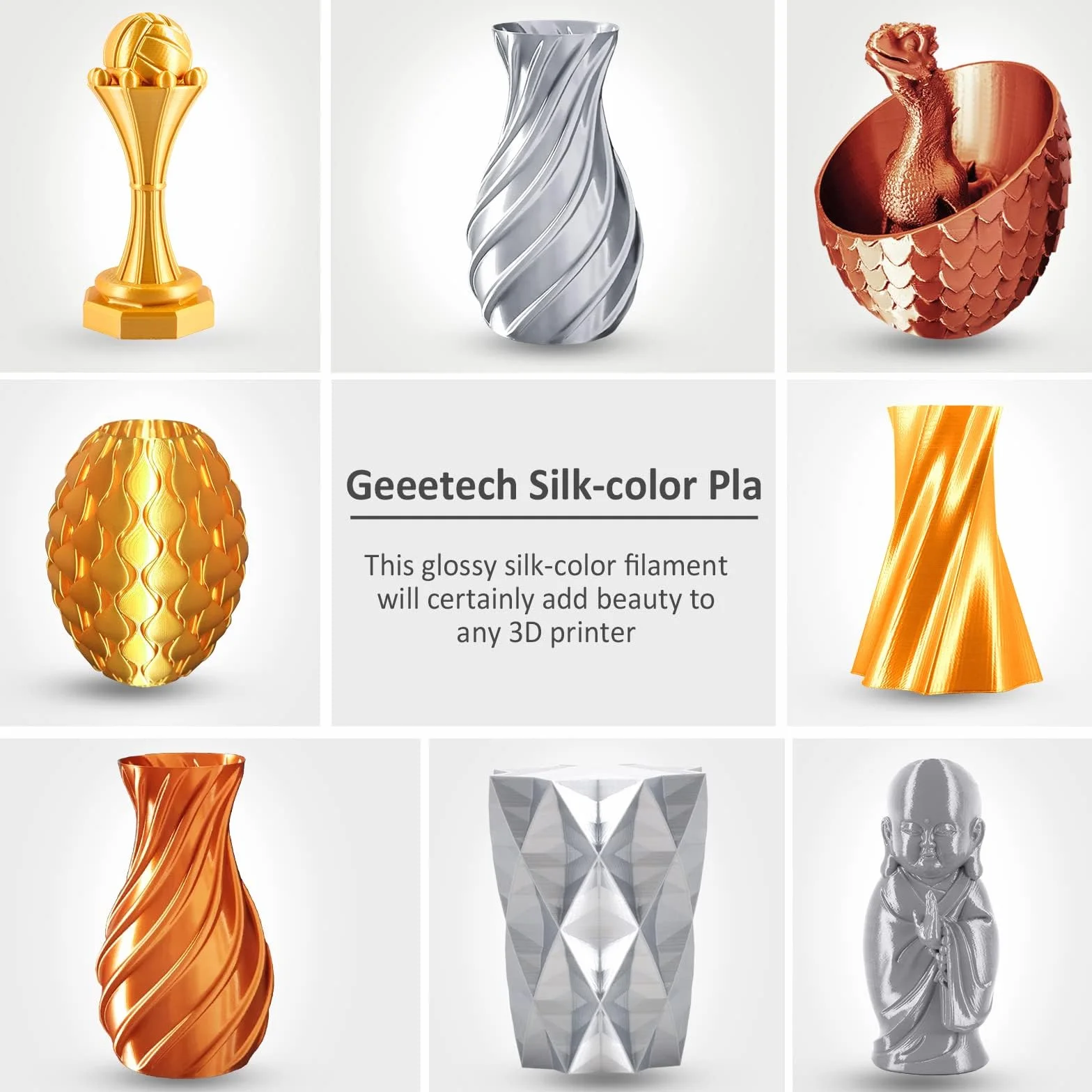 GEEETECH Filamento PLA 1.75 mm Silk Gold 1kg Spool