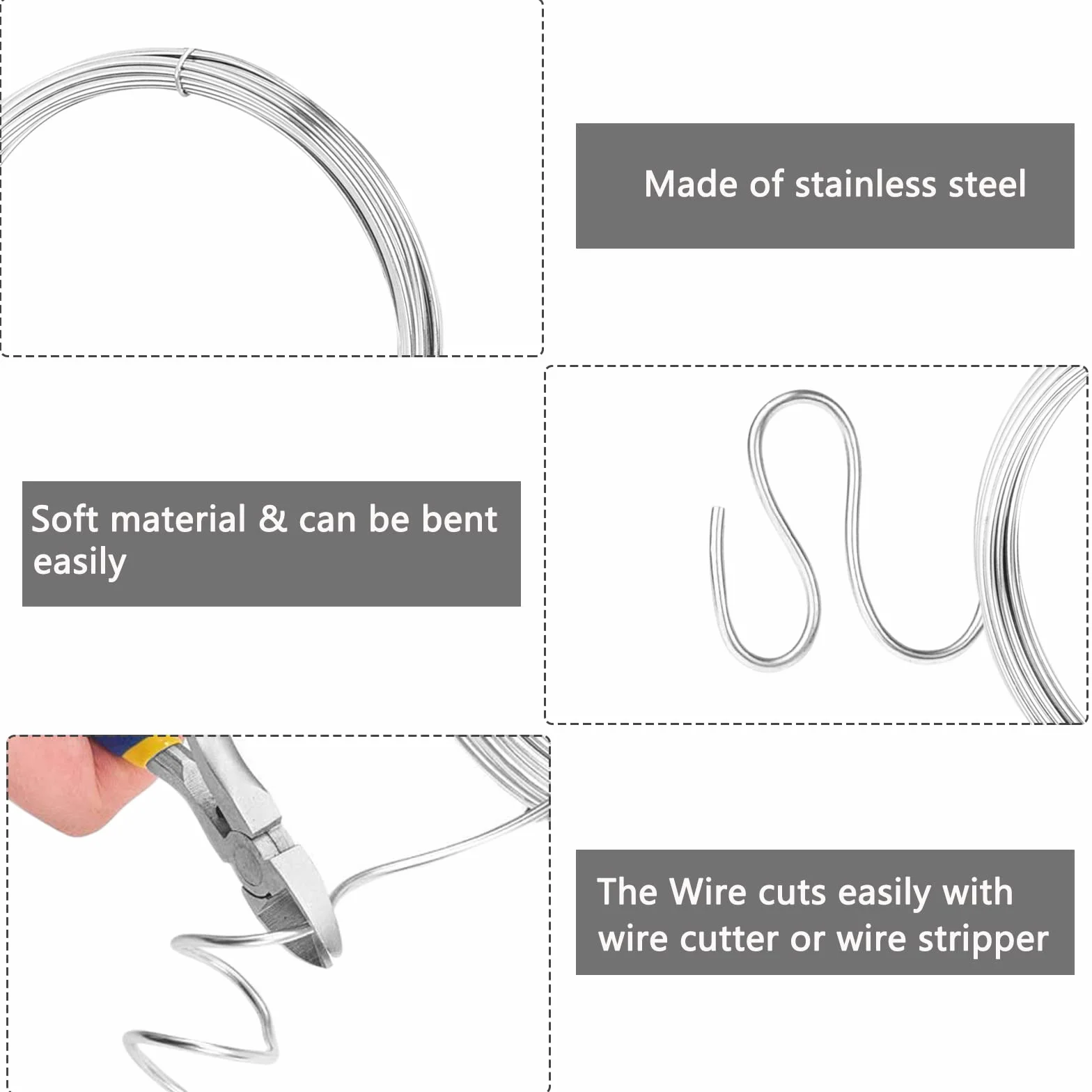 TooTaci Corda in acciaio inox, 10M/1.5mm piegabile Craft filo d'argento in acciaio inox, filo immagine, appeso per il giardino traliccio, modello di scultura, artigianato
