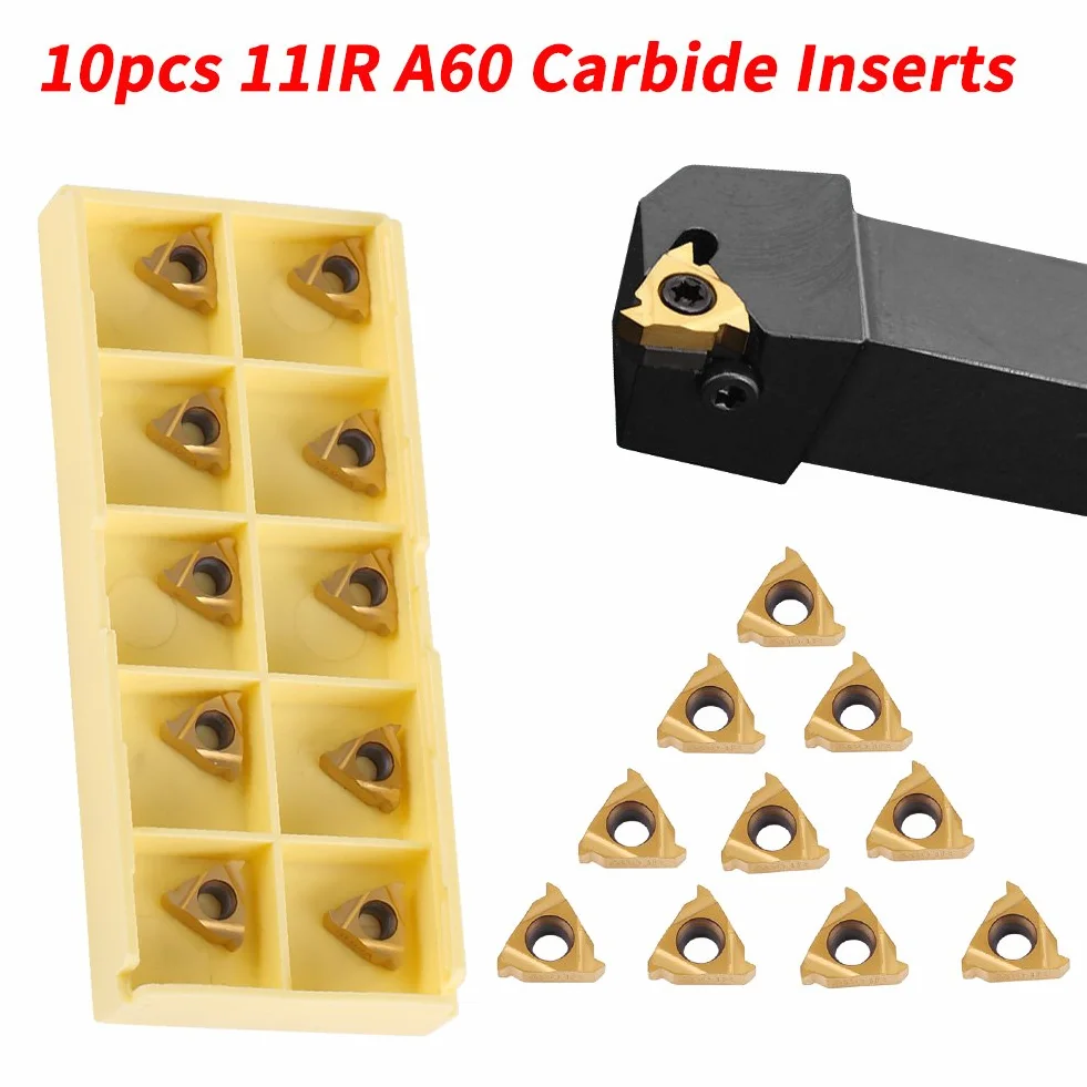 10Pcs Inserti in Metallo Duro per Tornio CNC, 11IR A60 Utensili per Tornio con Scatola, Compatibili con Acciaio Inox e Acciaio