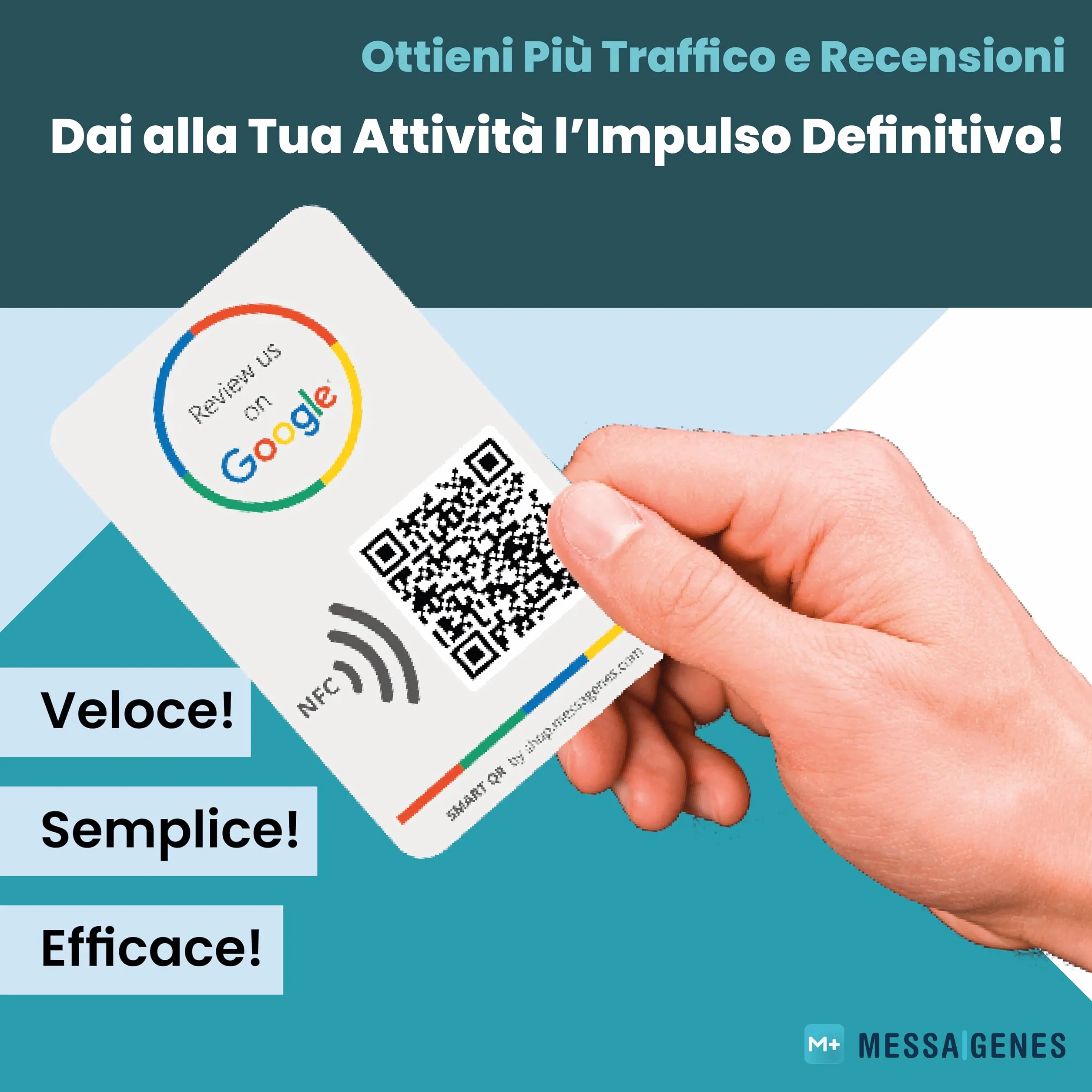 Carta Riutilizzabile per Recensioni - 2-Pack Carta QR Tap NFC - Recensisci per Tap Card + Menu, Web - iPhone e Android - Aumenta le mie Recensioni - Configurazione a Casa | MESSAGENES
