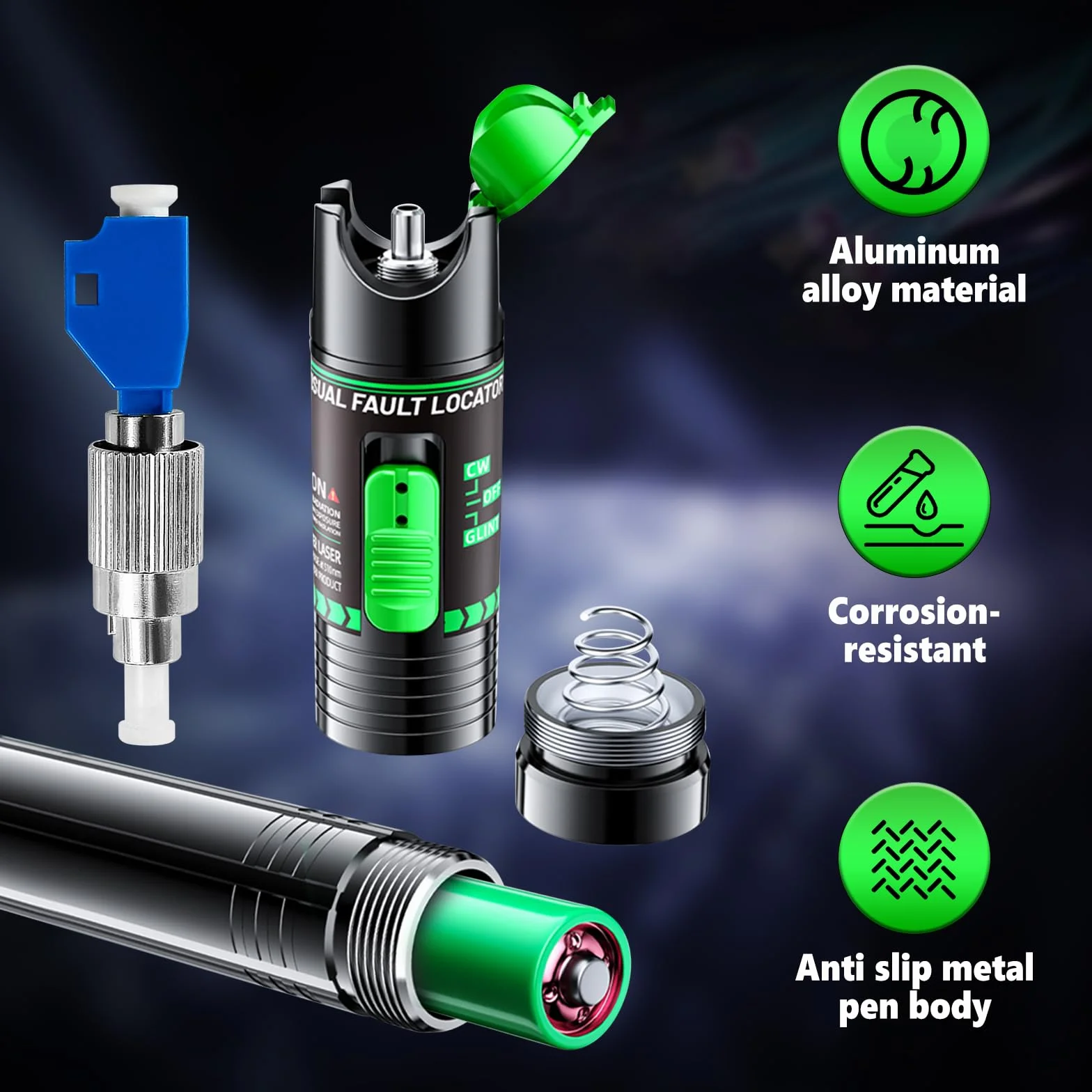 30 mW Visual Fault Locator ricaricabile con spina universale da 2,5 mm, FC/SC/SF, adattatore FC a presa LC, 30-50 km VFL penna a luce rossa cavo in fibra ottica tester metro