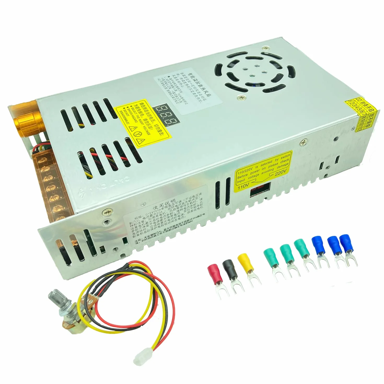 trasformatore AC-DC 0-24V regolabile 20A-480W tensione display digitale Alimentazione switching regolata DC Adatto per motori di controllo della velocità DC, sistemi di stampanti 3D