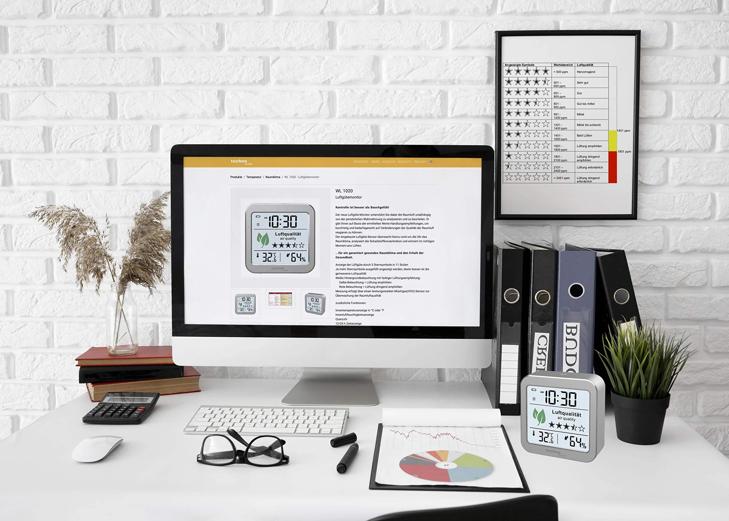 Technoline WL1020 Monitor della Qualità dell'Aria Interna Temperatura Umidità Allarme Argento Bianco