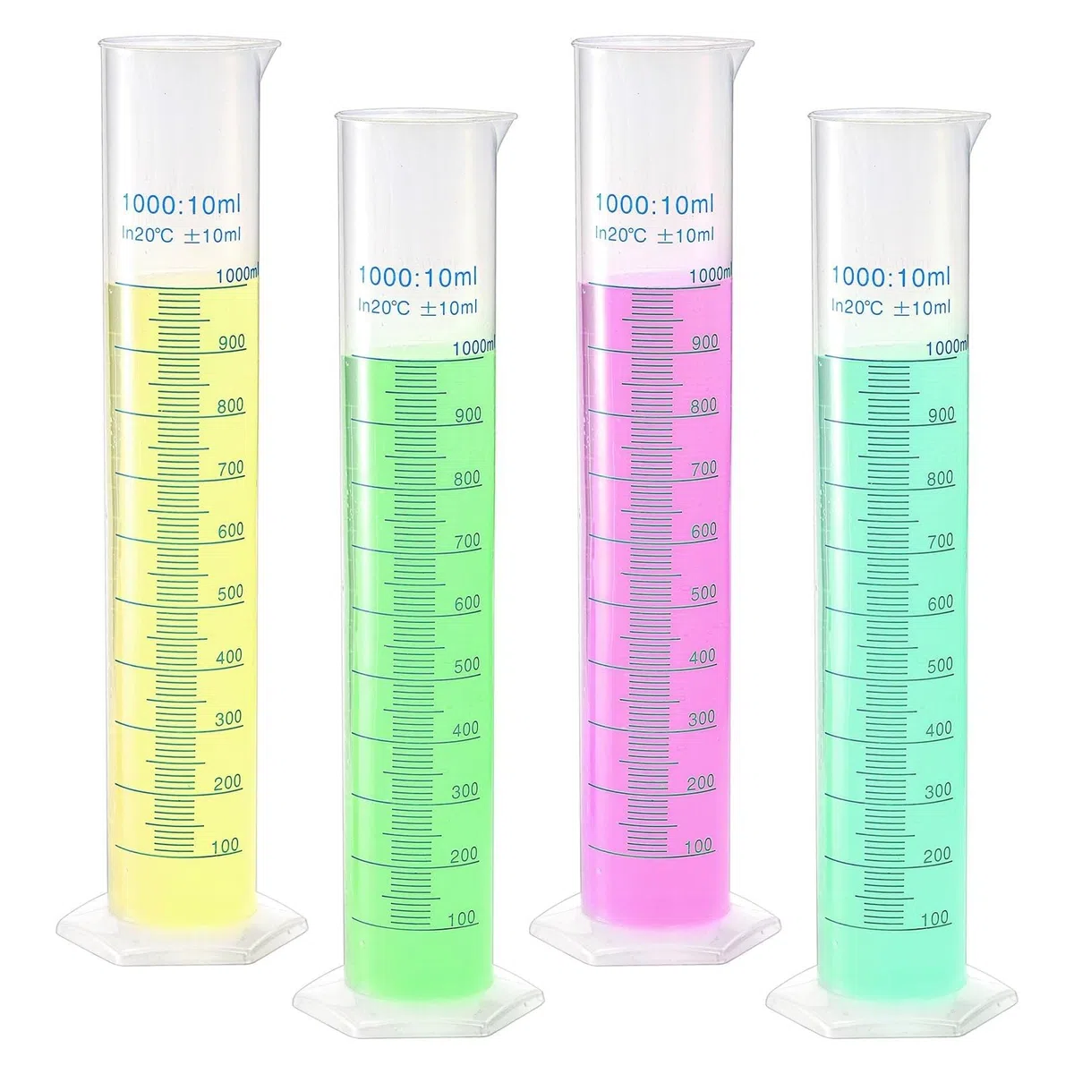 Set 4 Cilindri Graduati In Plastica Da 1000 Ml Con Base Stabile, Cilindro Graduato In Plastica A Doppia Scala, Cilindro Trasparente Per Progetti Scientifici, Forniture Per Laboratorio