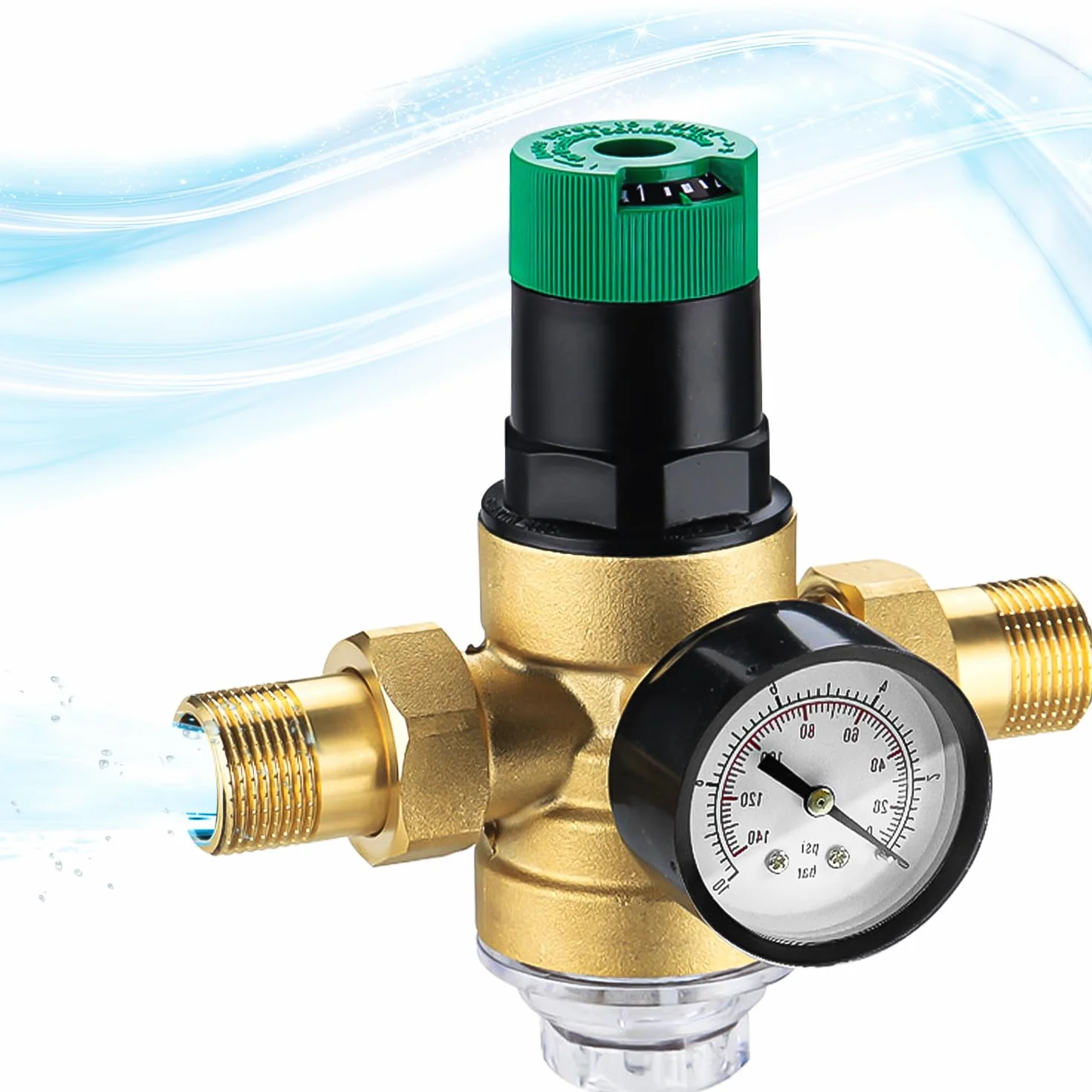 Riduttore Di Pressione Acqua 1/2 Pollice, Regolatore Di Pressione Acqua Con Manometro Acqua E Filtro A Rete, Riduttore Pressione Acqua In Ottone Per La Regolazione Della Pressione Dell'Acqua