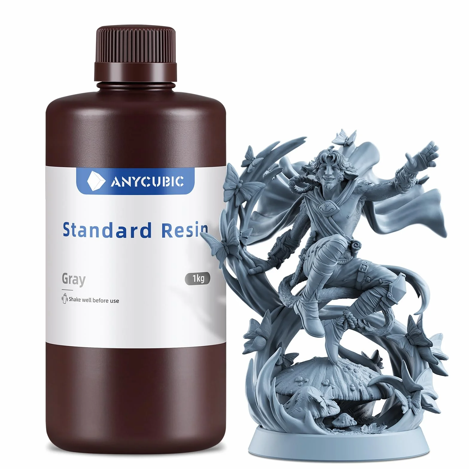 ANYCUBIC Resina Stampante 3D, Resine Standard Fotopolimerizzante UV 405 nm con Alta Precisione, Eccellente Fluidità e Solidificare Rapida per stampanti 3D 4K/8K LCD/DLP/SLA (Grigio, 1kg)