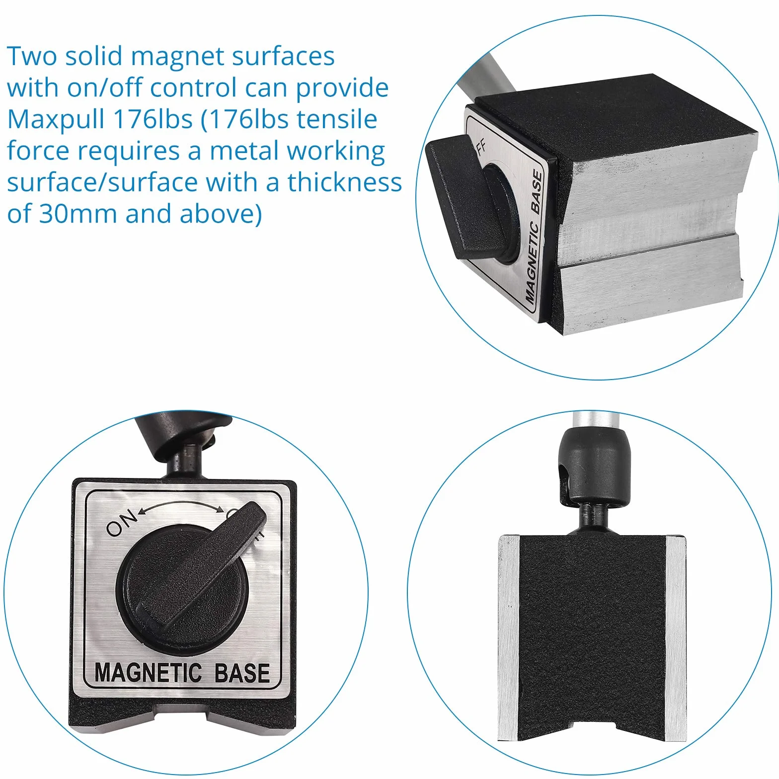 AUTOUTLET Comparatore con Base Magnetico per Indicatore Quadrante Digitale,Trazione Massima 176 Libbre/80 KG,Supporto Universale del Comparatore,Braccio Rregolabile,Interruttore ON/OFF