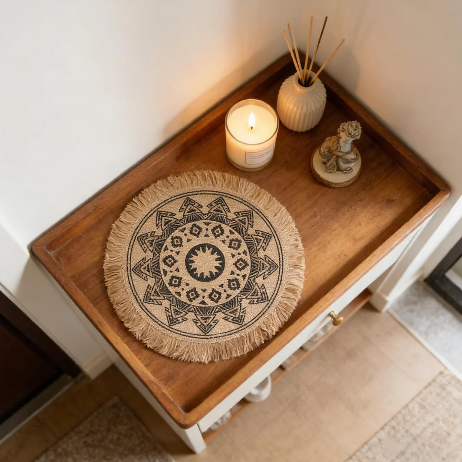 Tovaglietta Rotonda Bohémien 38 cm Antiscivolo Resistenti al Calore Boho Decorativa per Cucina Ristorante