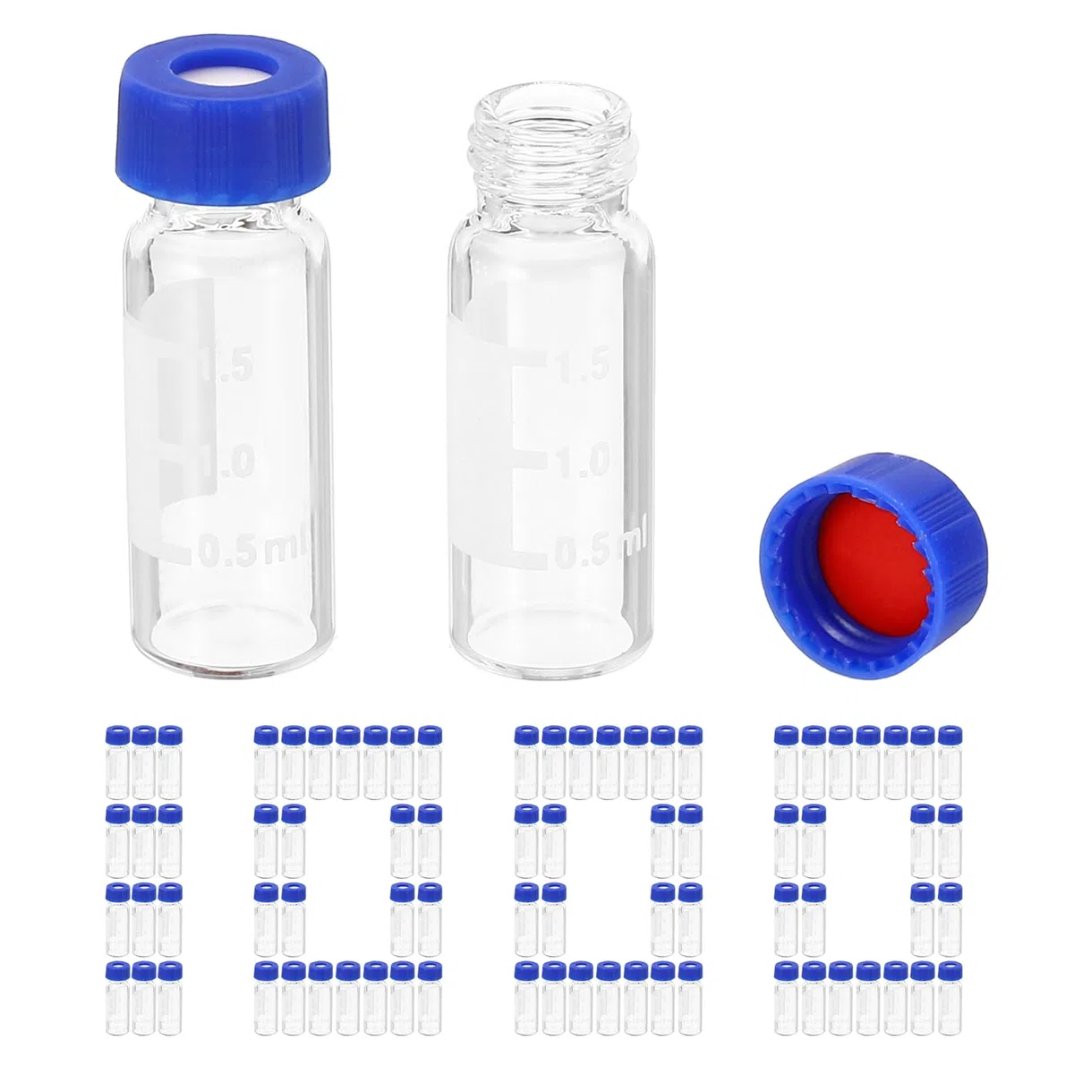 PATIKIL Flaconcino campionatore automatico da 2 ml, confezione da 1000 flaconcini HPLC/GC 9-425 fiale trasparenti da laboratorio con tappo a vite, patch di scrittura in PTFE rosso e silicone bianco