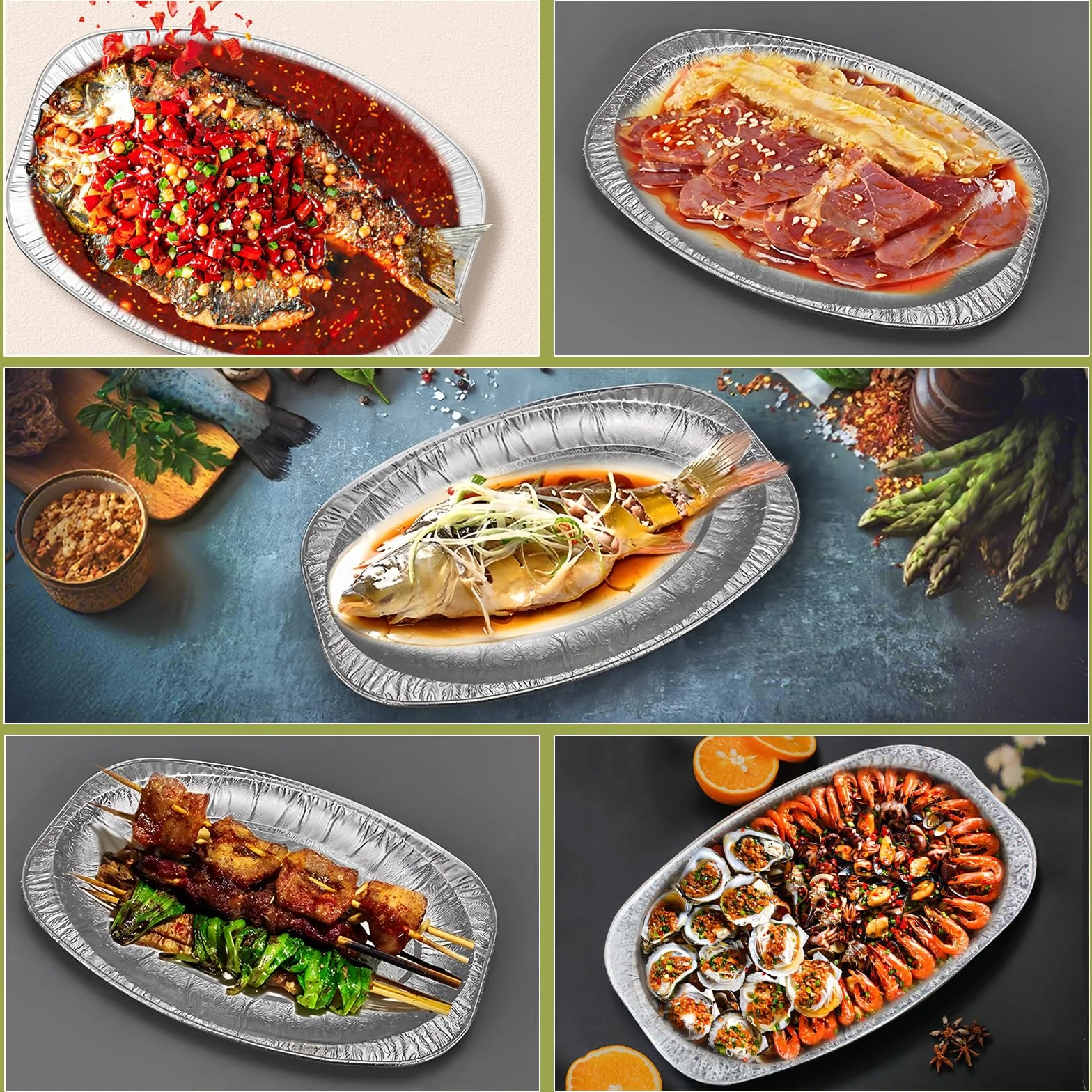 Vassoi Ovali in Alluminio 15 Pezzi Monouso per Pasticceria e Barbecue