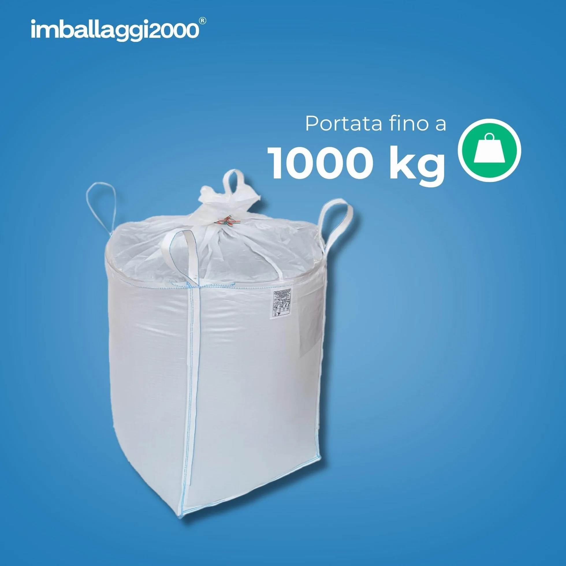 IMBALLAGGI 2000-3 Sacchi Big Bag Omologato, 1000 kg 90x90x120 cm, Sacco Polipropilene per Trasporto e Smaltimento Rifiuti Speciali con Chiusura a Caramella